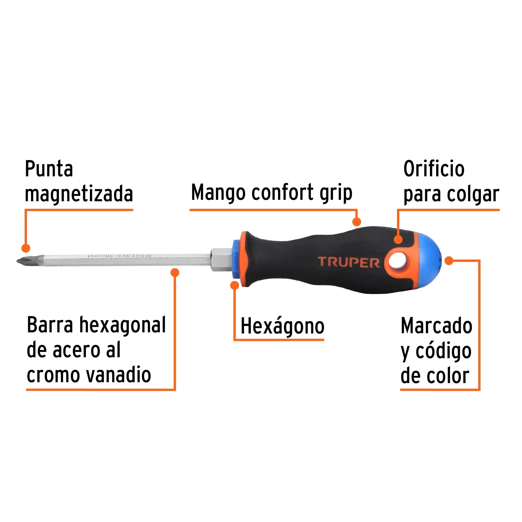 Desarmador Mango Comfort Grip Truper de Cruz 3/16" (#1) X 4"
