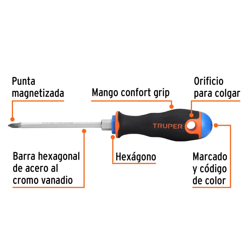 Desarmador Mango Comfort Grip Truper de Cruz 3/16" (