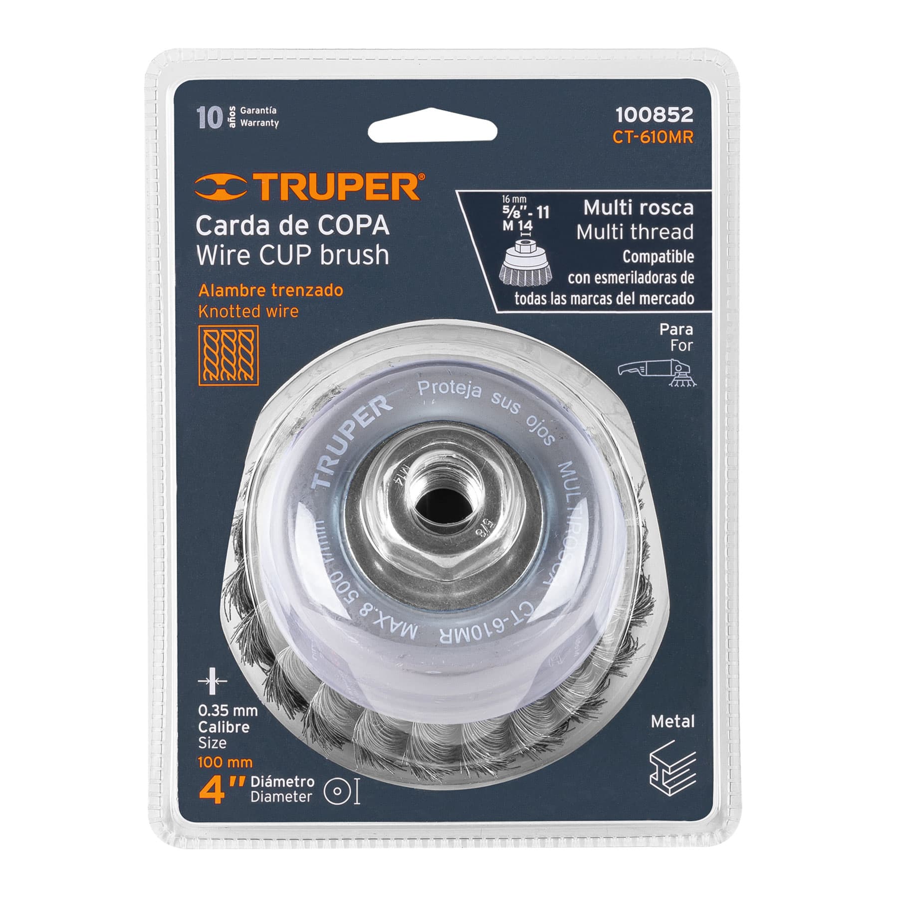 Carda Copa Alambre Trenzado Fino Multi-Rosca Truper 4"