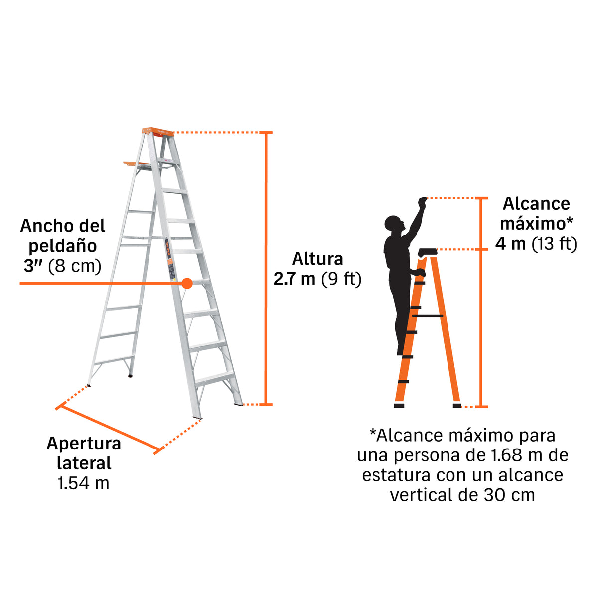 Escalera de Tijera Tipo II Truper 8 Peldaños y Bandeja