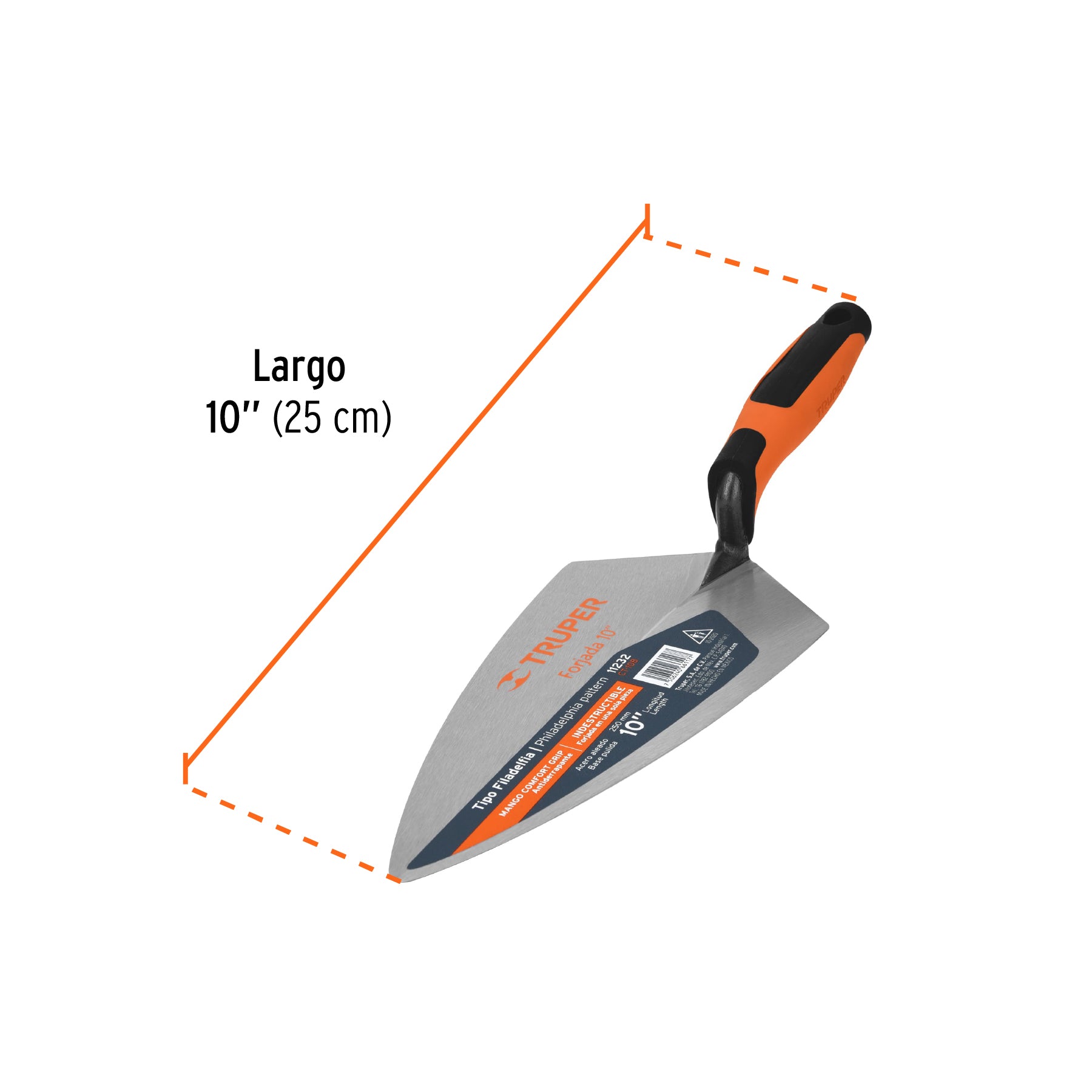 Cuchara para Albañil Tipo Filadelfia Mango Comfort Grip Truper 10"