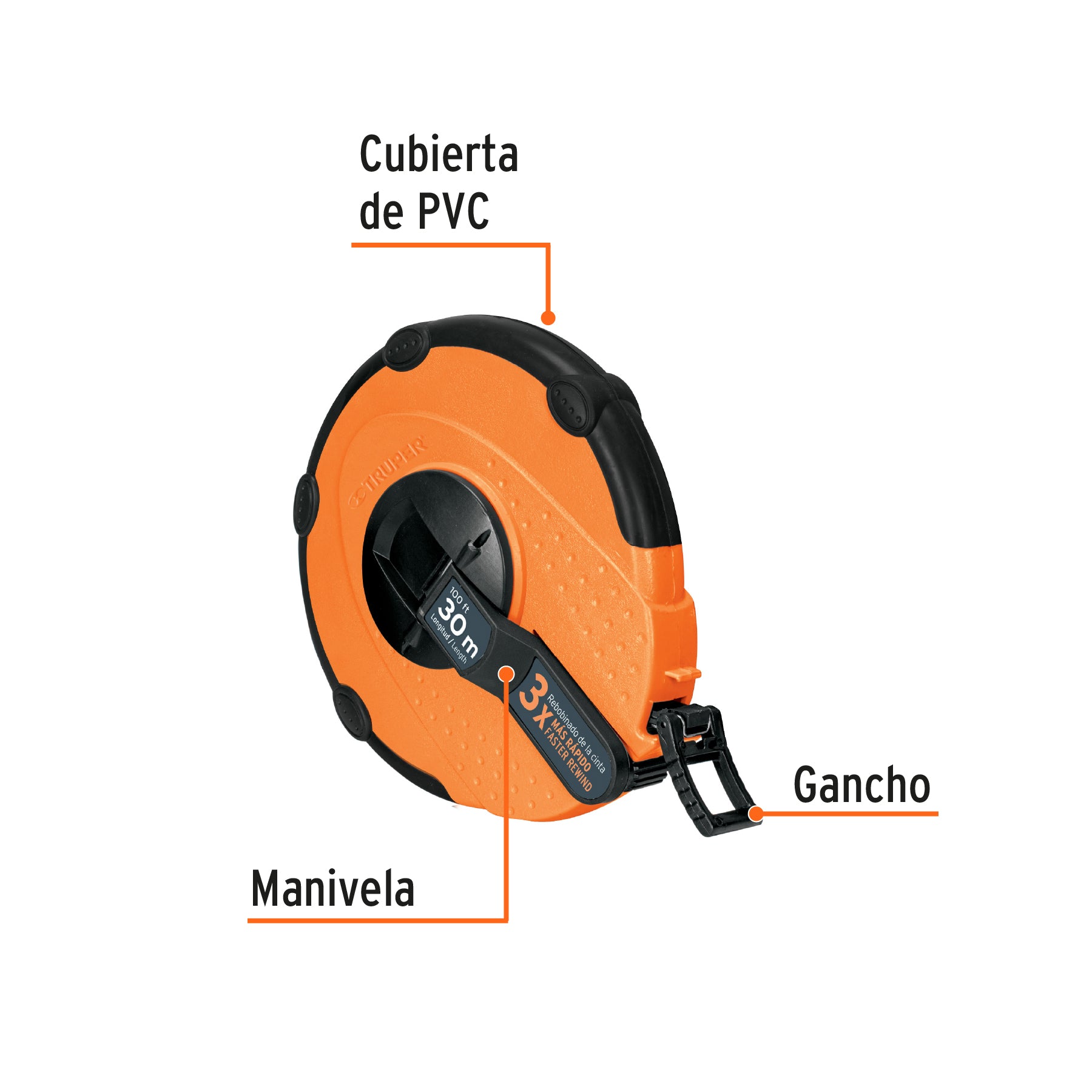 Cinta Larga Fibra de Vidrio Carcasa Plastica Truper 30 m