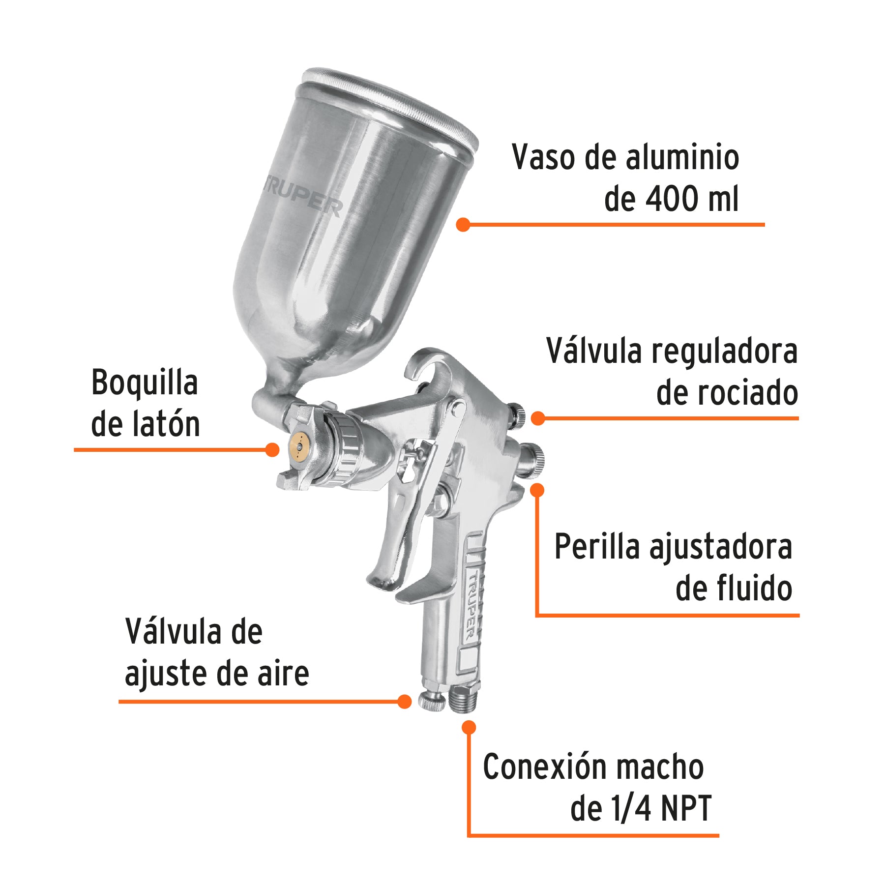 Pistola para Pintar de Gravedad de 30 PSI - 50 PSI 400 mls Truper