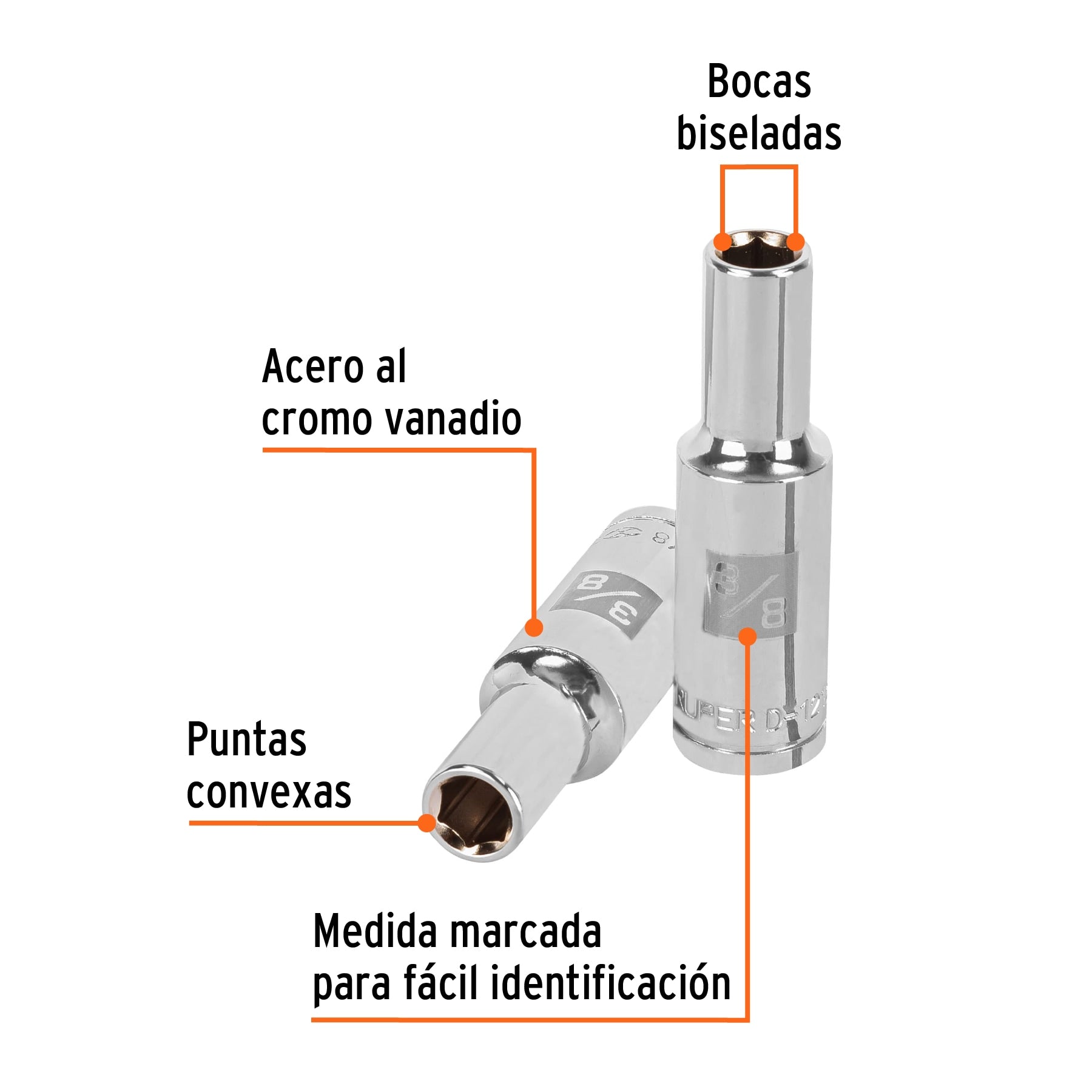 Dado Cuadro 1/2" Largo de 6 Puntas Truper 3/8"