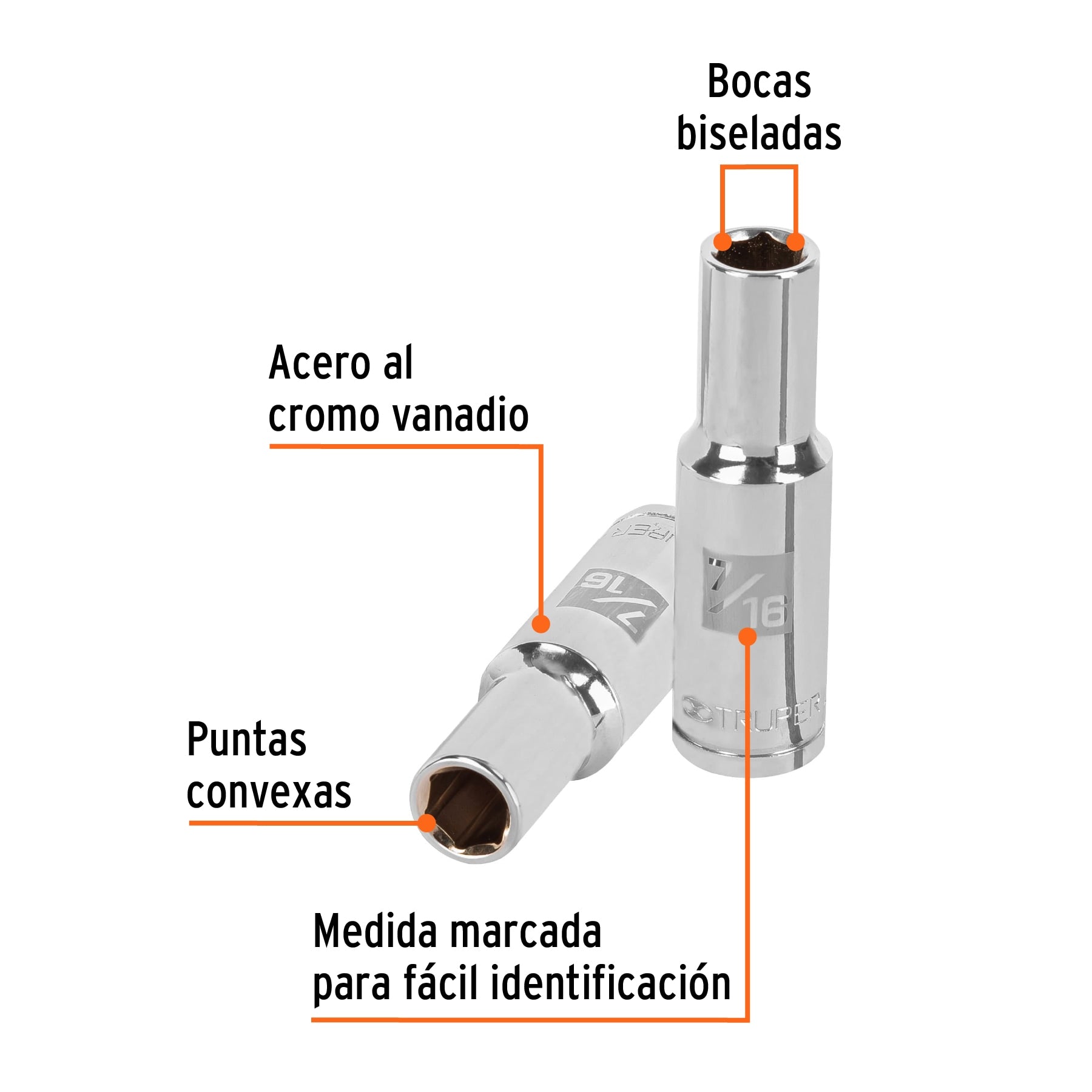 Dado Cuadro 1/2" Largo de 6 Puntas Truper 7/16"