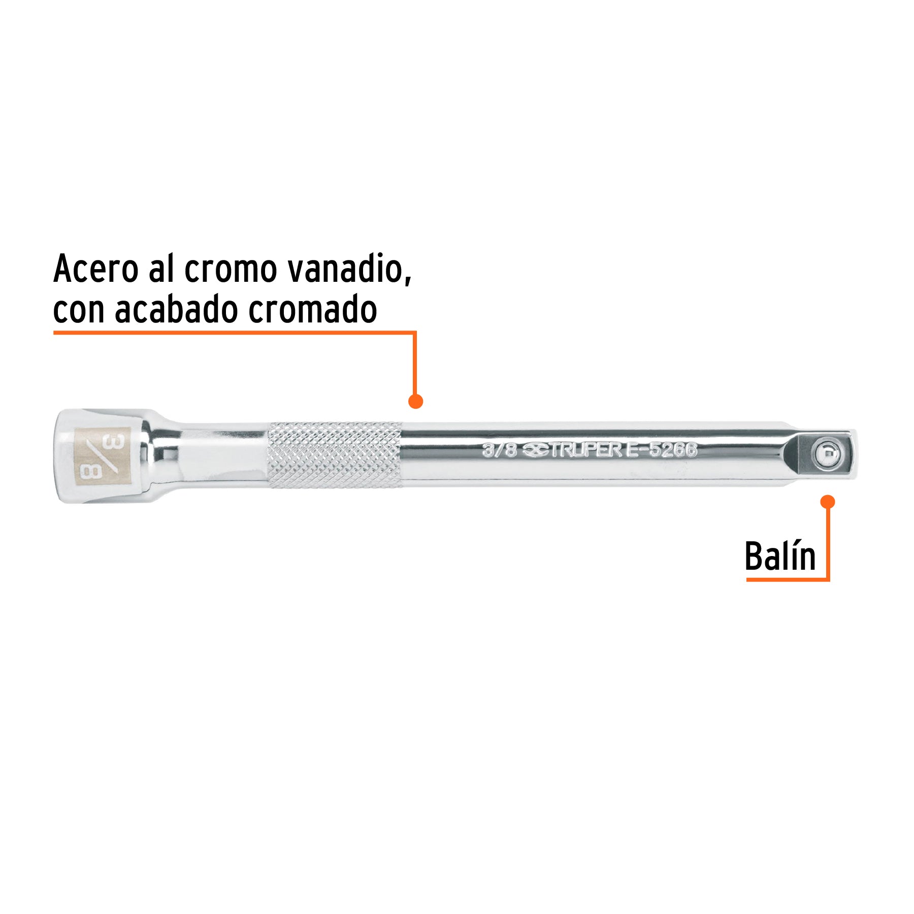 Extension para Matraca Cuadro 3/8" Truper Largo 6"
