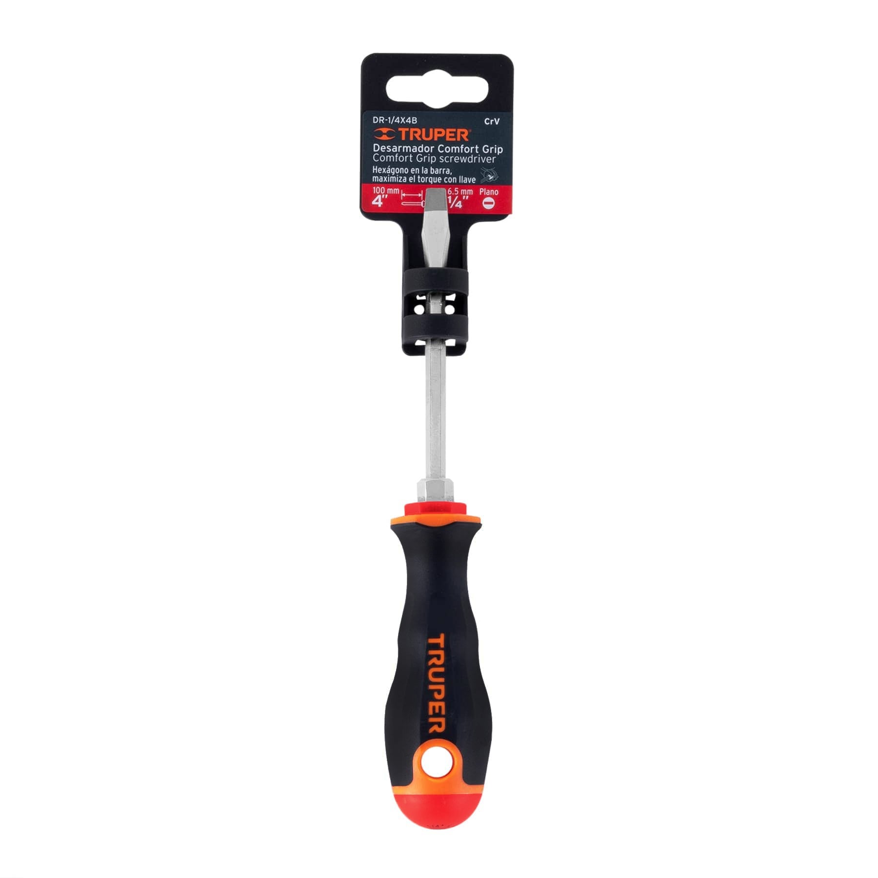 Desarmador Mango Comfort Grip Truper Plano 1/4" X 4"