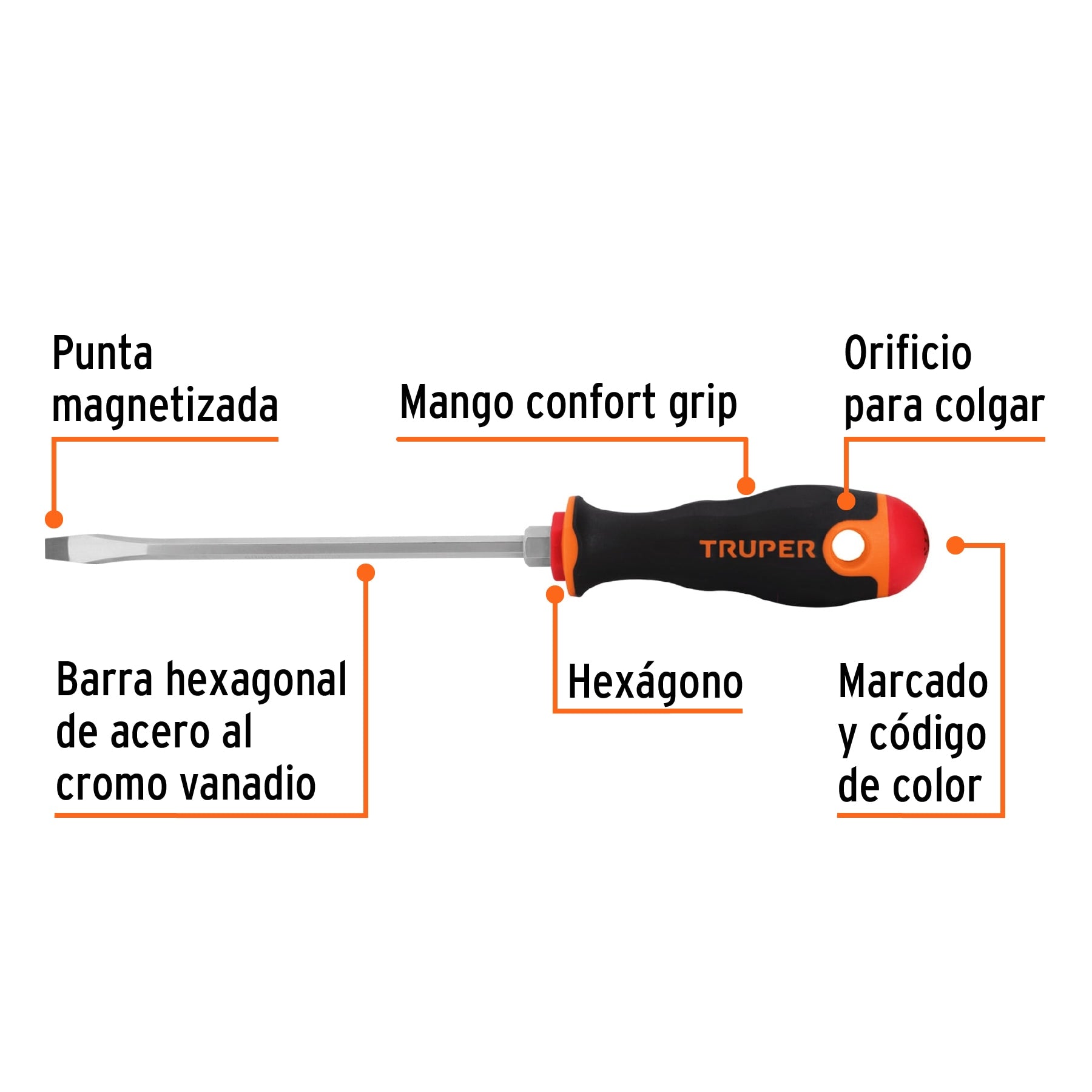 Desarmador Mango Comfort Grip Truper Plano 1/4" X 6"