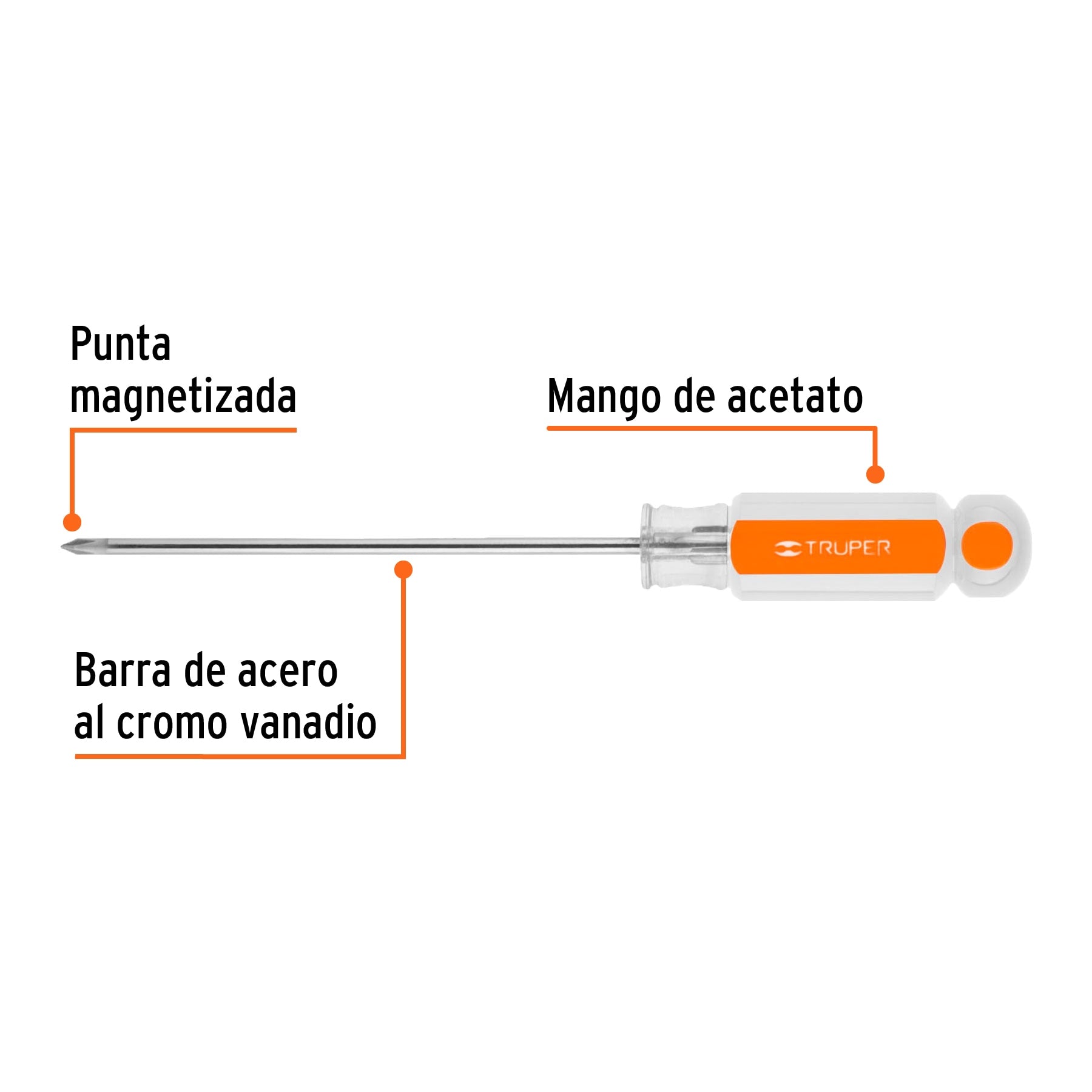 Desarmador Barra Cuadrada Mango de Acetato Truper de Cruz 1/8" X 4"