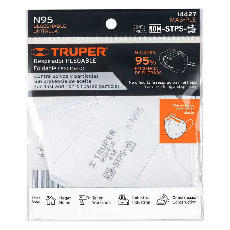 Cubrebocas Plegable N95 para Polvos y Particulas Truper