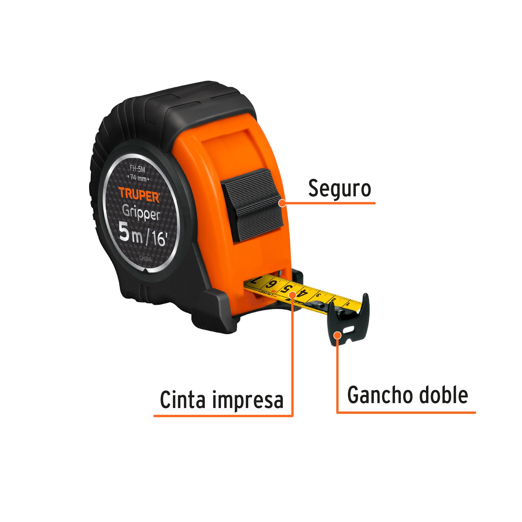 Flexometro 5 Metros Gripper Resiste Impactos Truper