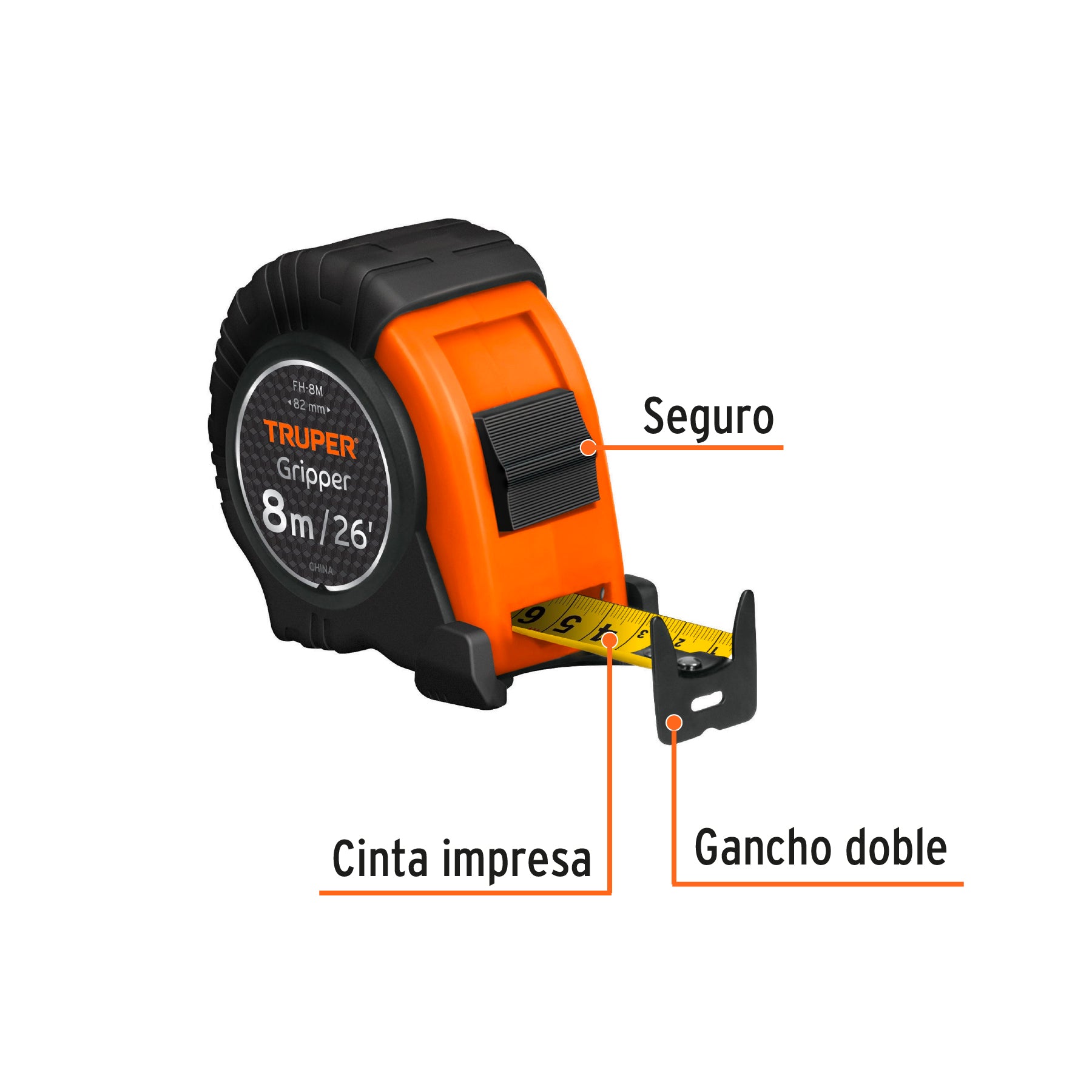 Flexometro 8 Metros Gripper Resiste Impactos Truper