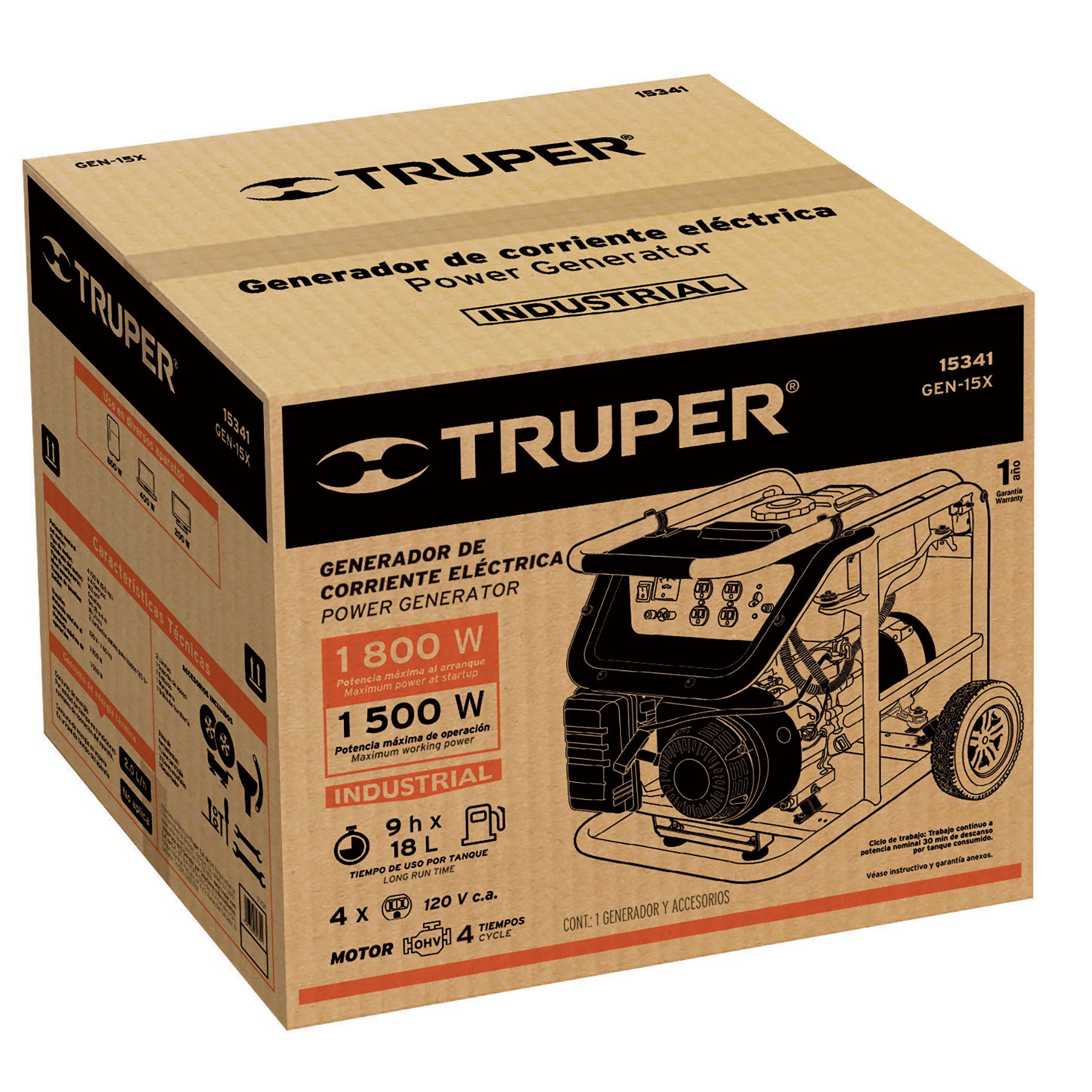 Generador Electrico a Gasolina 1,500 Watts Truper