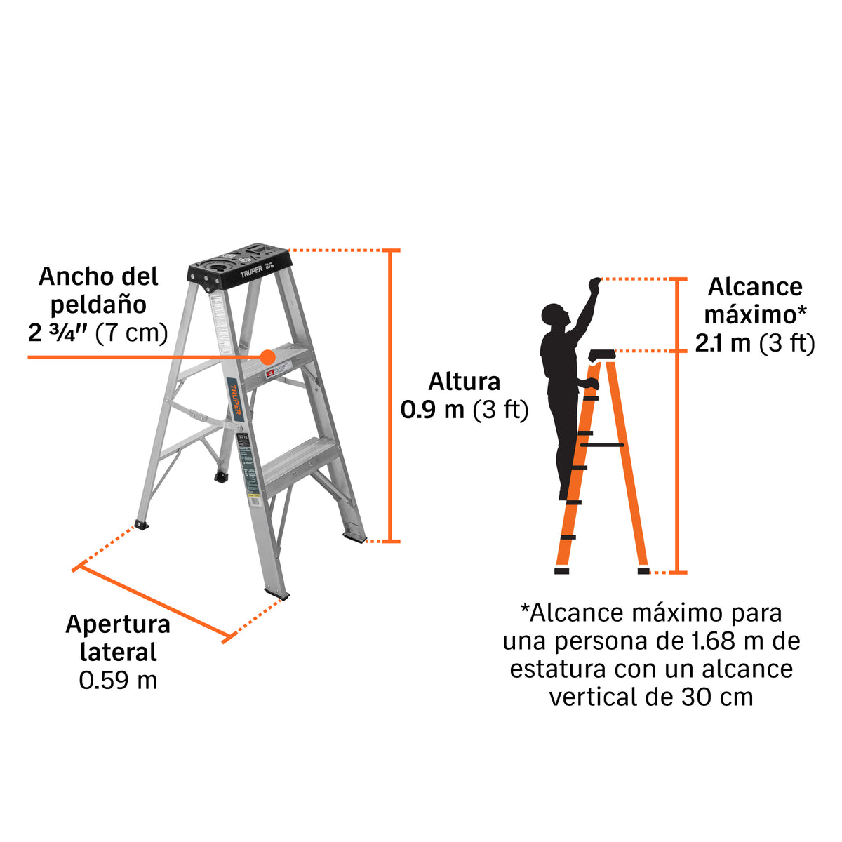 Escalera de Tijera Tipo III Truper 2 Peldaños