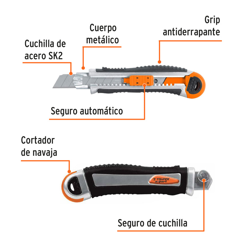 Cutter 18 mm Cuerpo Metalico Alma Metalica con Grip Truper Expert