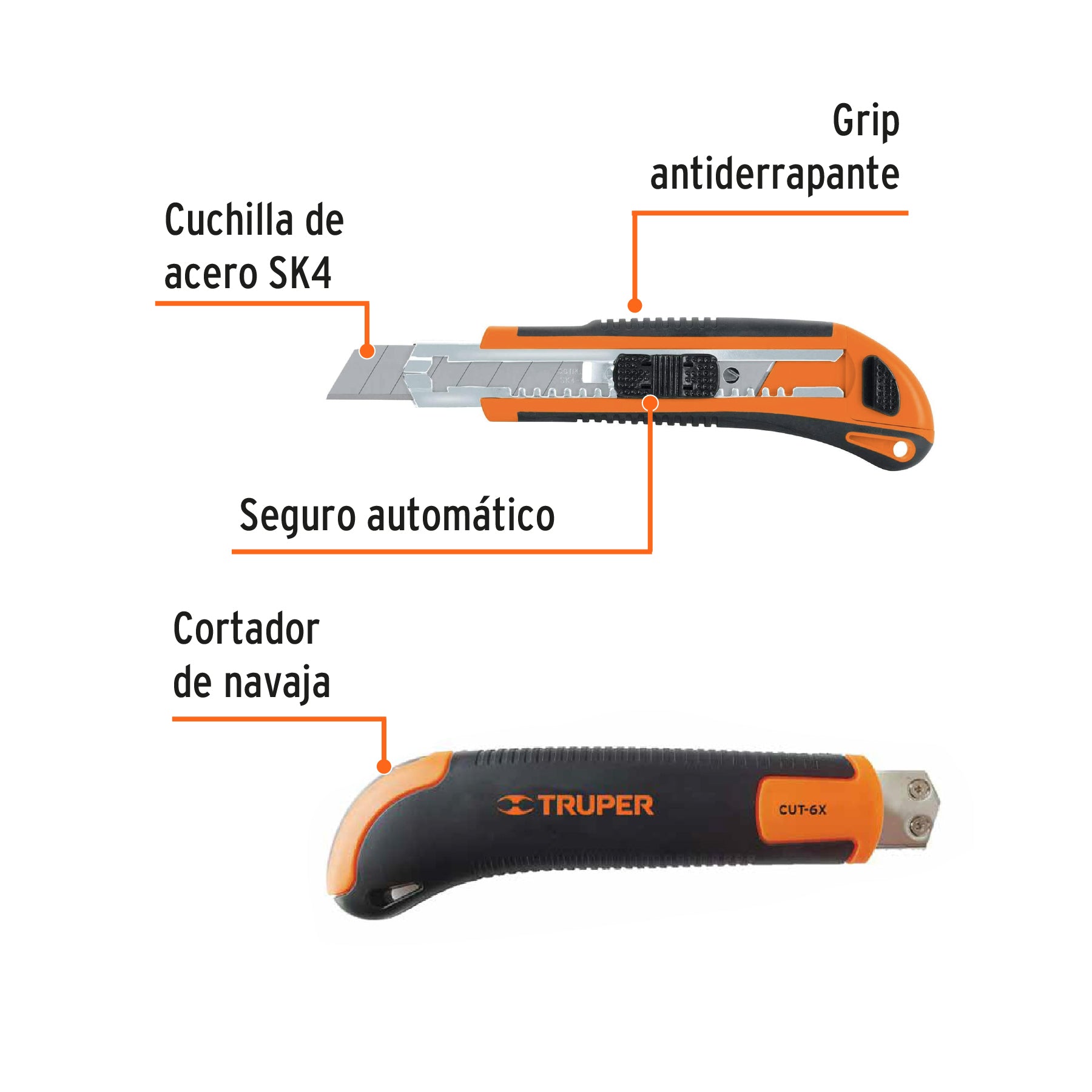 Cutter 18 mm Cuerpo de Plastico Alma Metalica con Grip Truper
