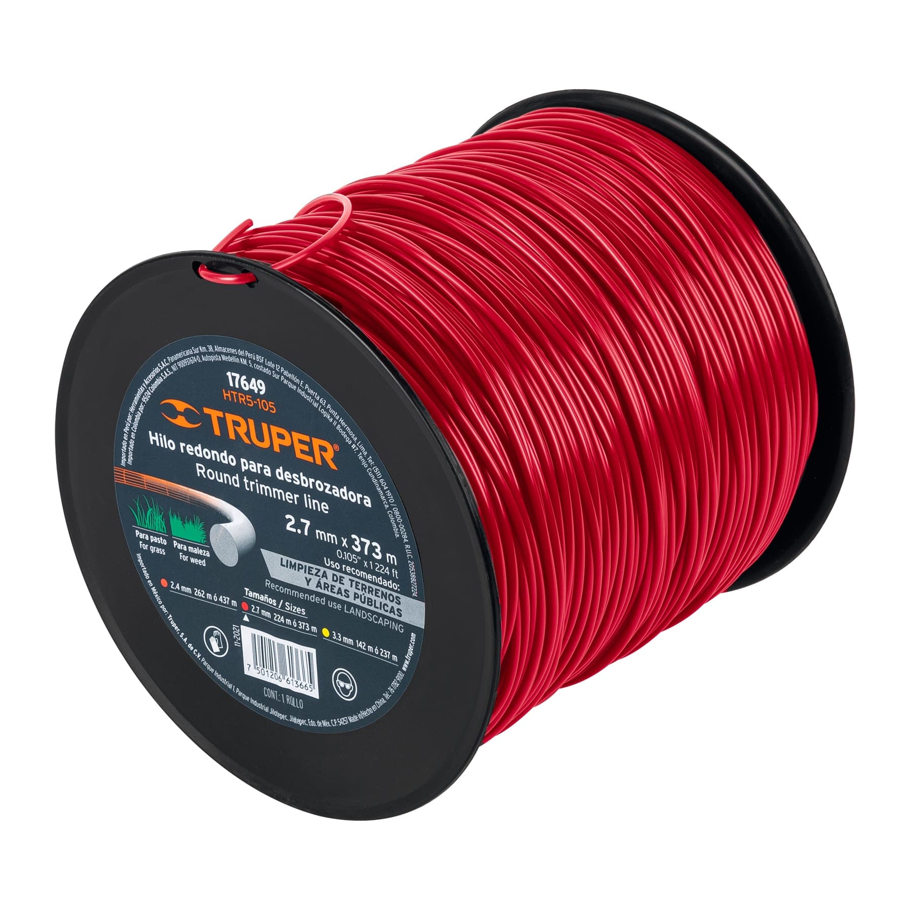 Hilo Redondo para Desbrozadora 2.7 mm x 373 mts Rojo Truper