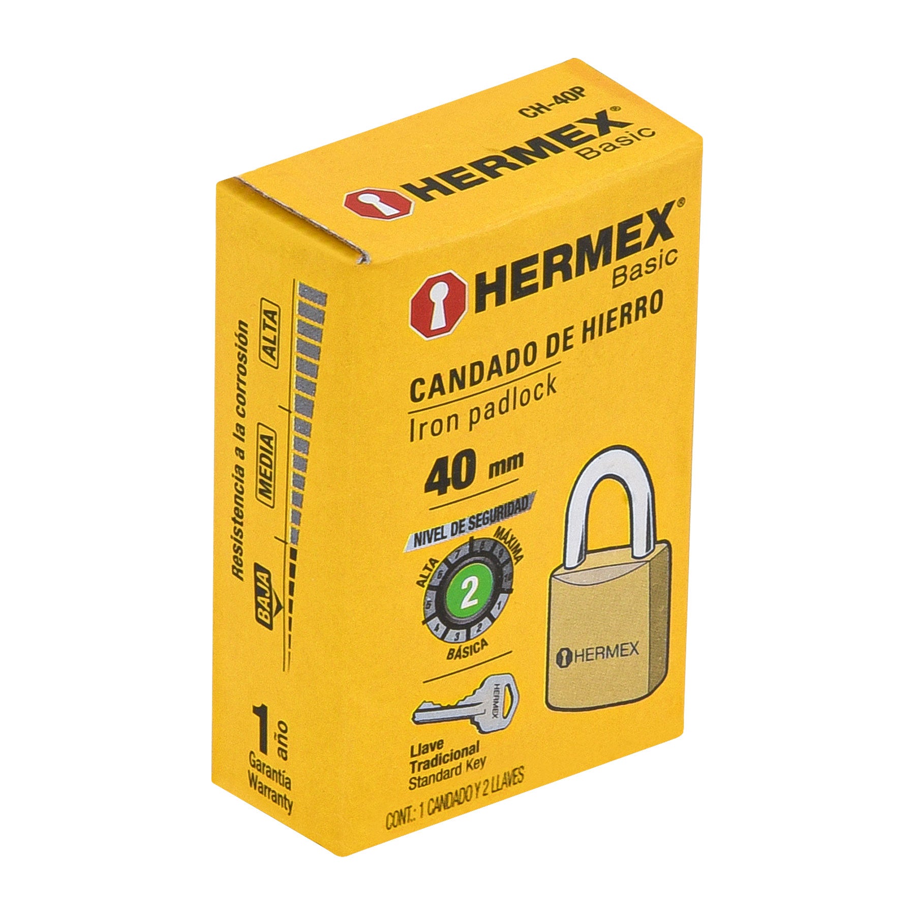 Candado de Hierro Color Laton 40 mm Hermex Basic Gancho Corto