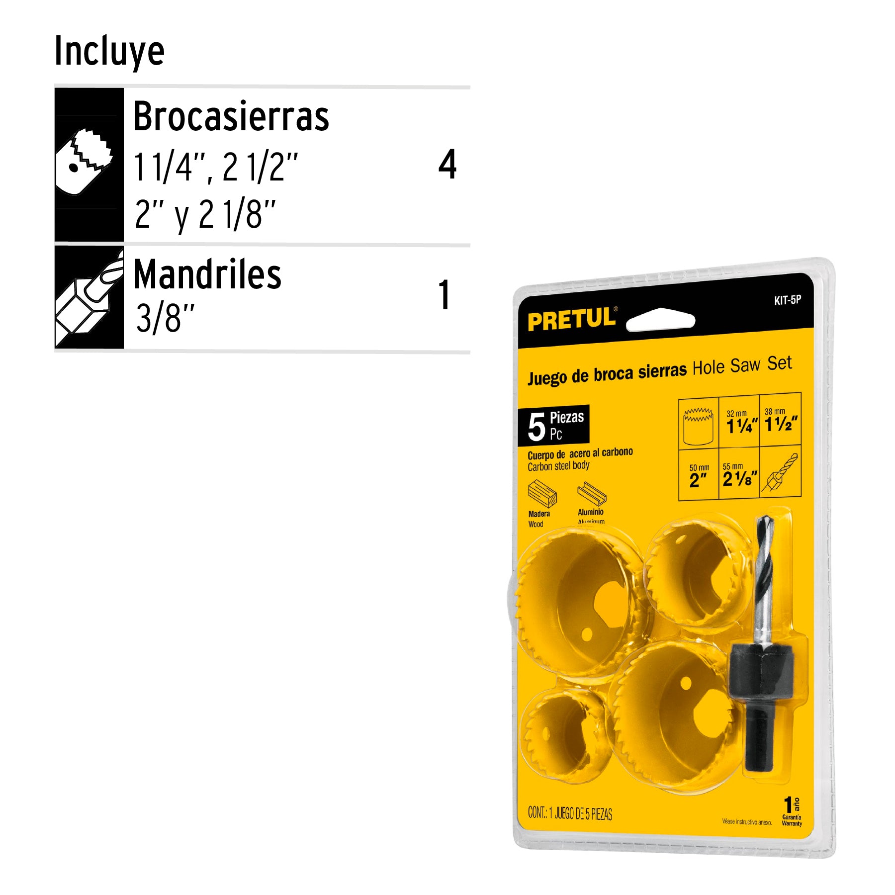 Juego de Cortacirculos Bimetalicos 5 Piezas Pretul
