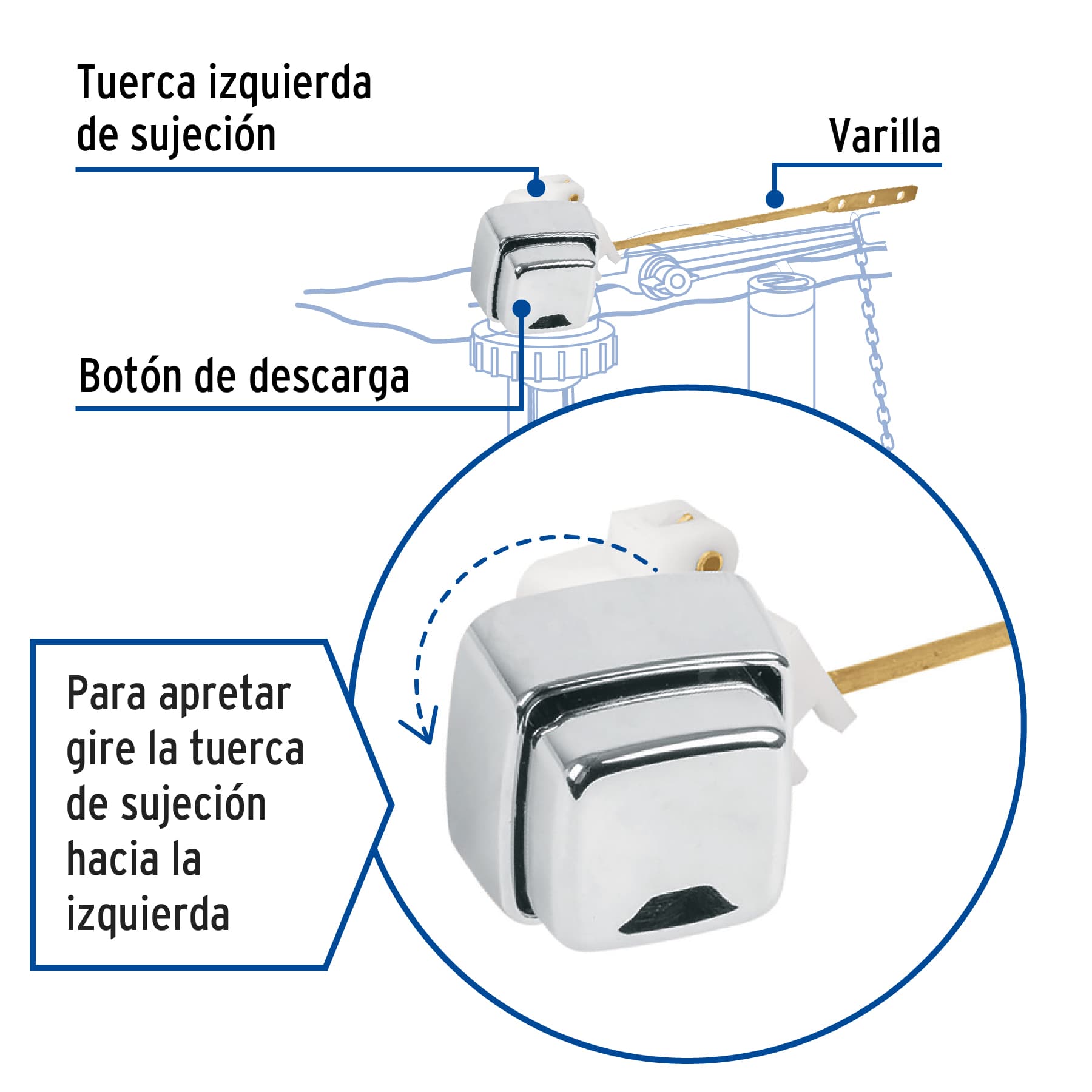 Palanca Boton Frontal para WC de ABS Cromado Foset