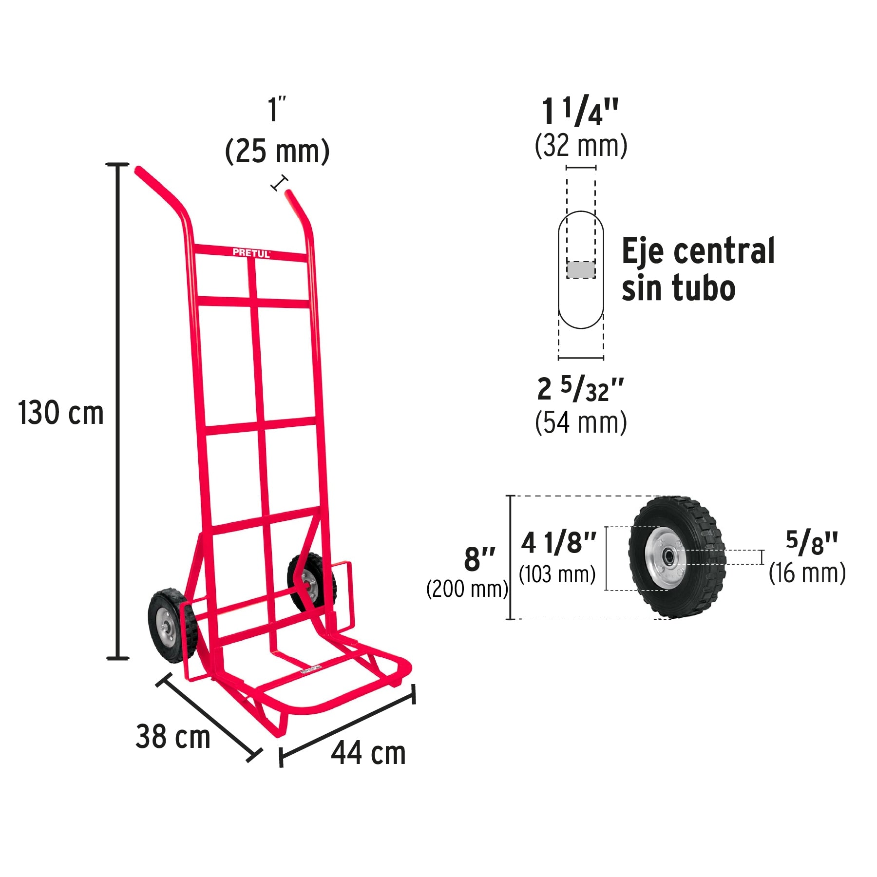 Diablo de Carga 300 Kilos Llanta Solida 8" Rojo Pretul
