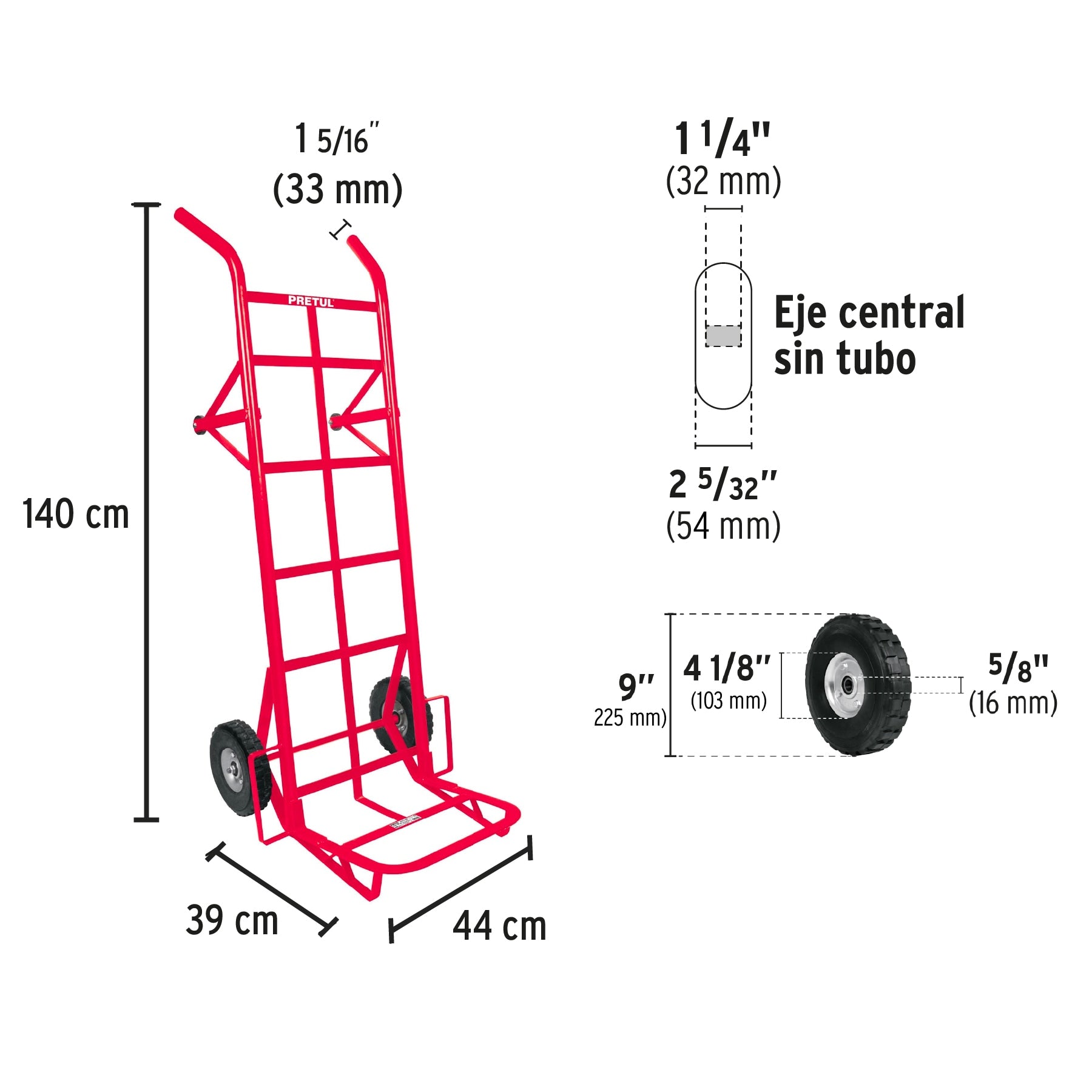 Diablo de Carga 450 Kilos Llanta Solida 9" Uso Industrial Rojo Pretul