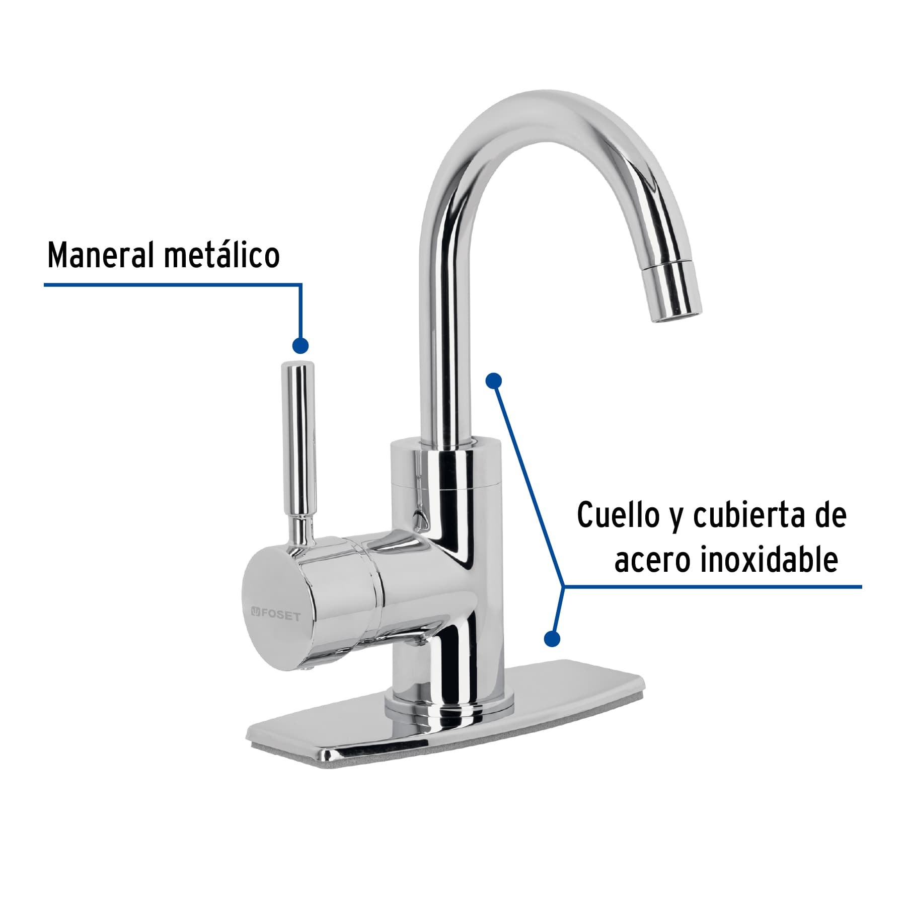 Monomando para Lavabo Corto Cuello Curvo FOSET TUBIG Acabado Cromo