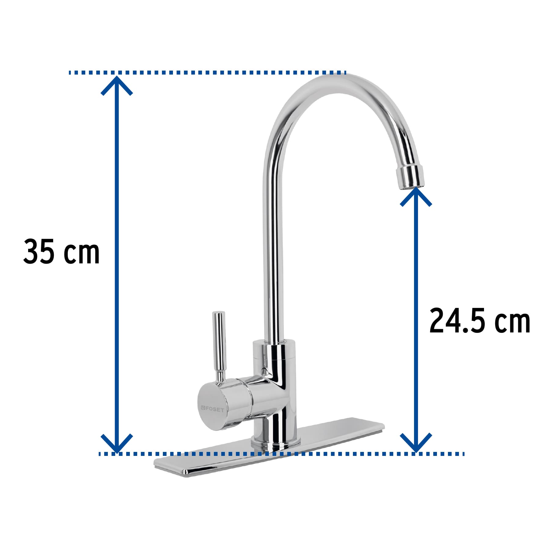 Monomando para Fregadero Cuello Alto FOSET TUBIG Acabado Cromo