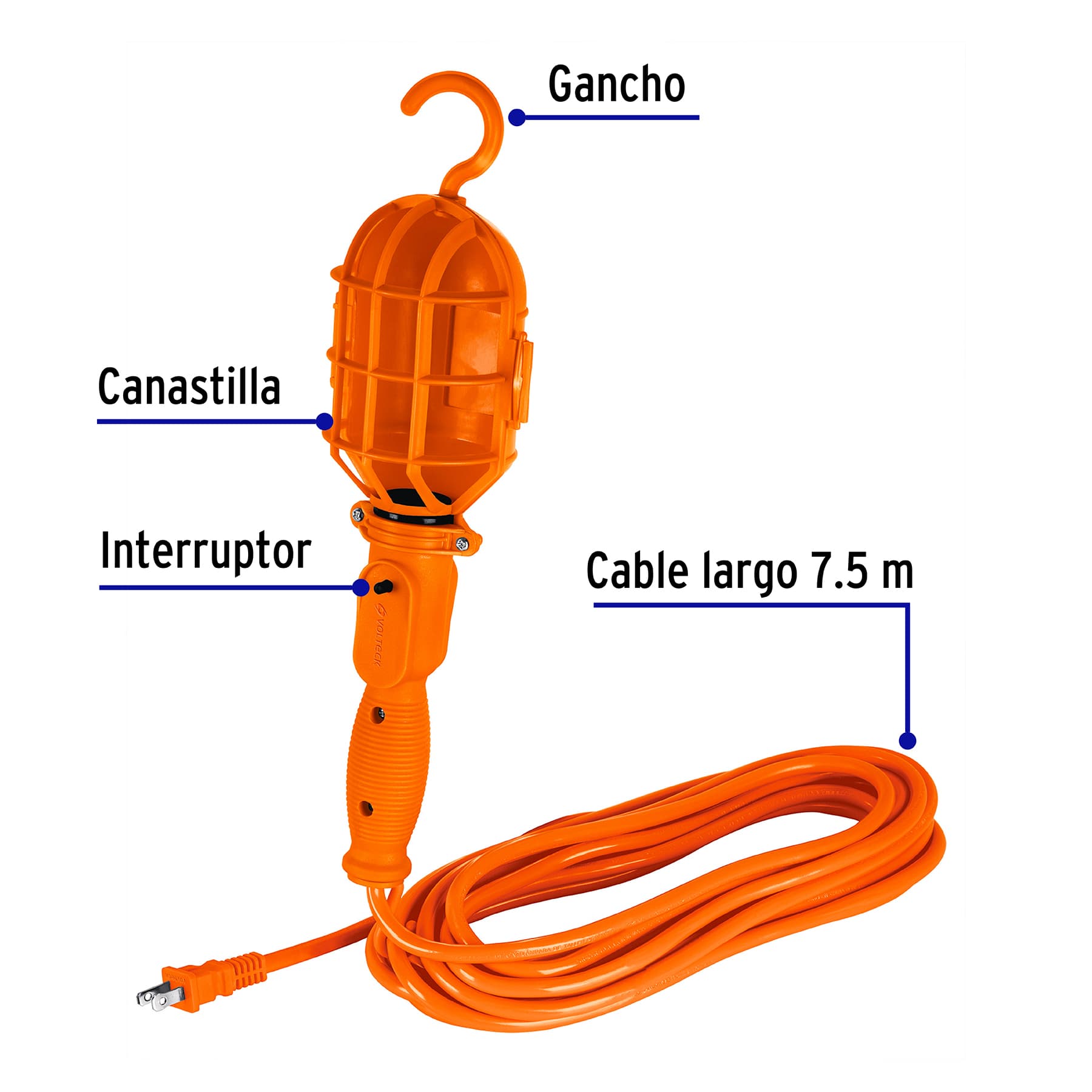 Lampara de Taller con Canastilla Plastica 7.5 Metros Volteck