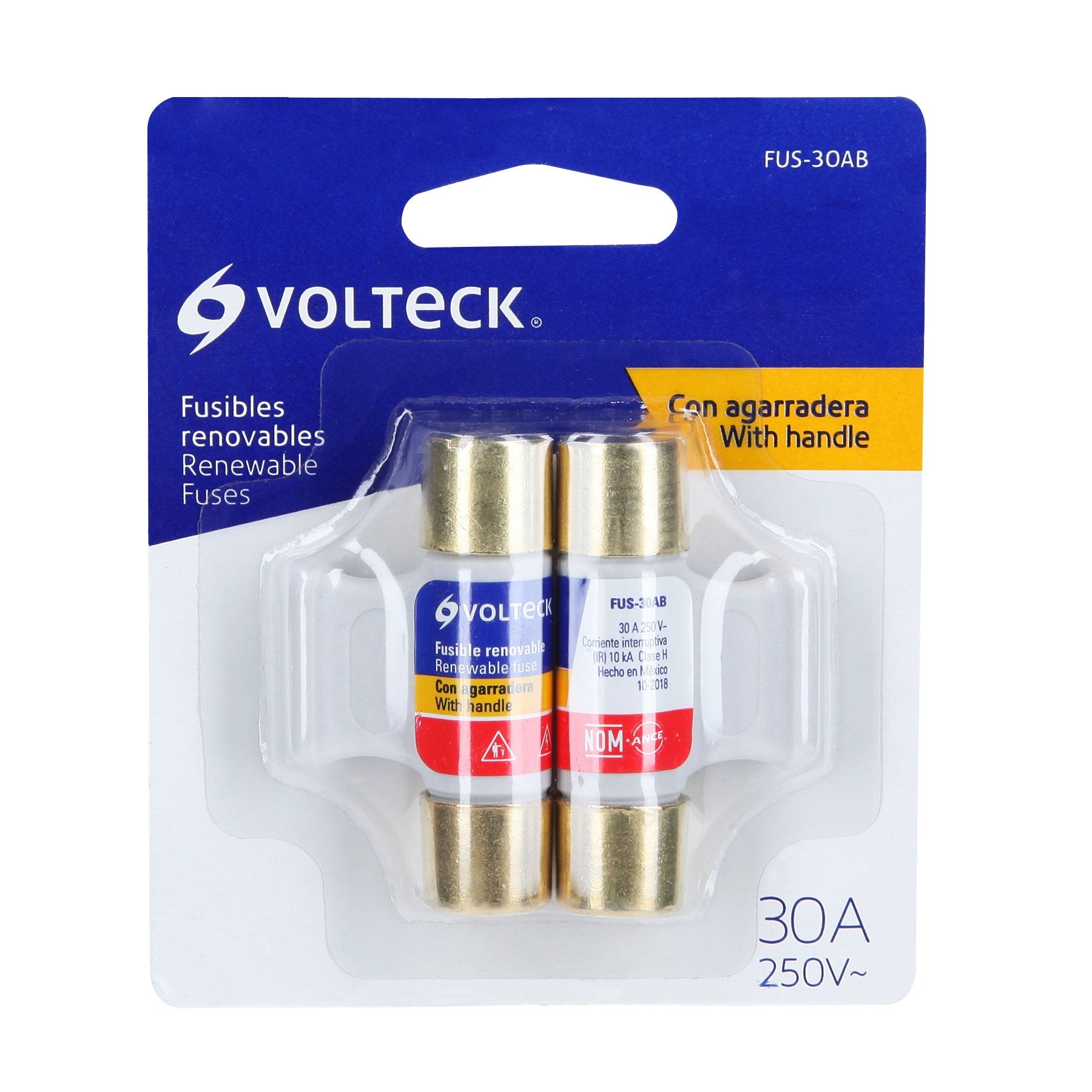 Blister con 2 Fusibles 30 Amperes 250 V con Agarradera Volteck