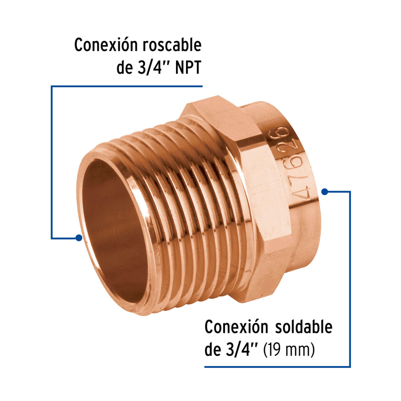 Conector Cobre Exterior Basic 3/4" (19 mm) Copperflow