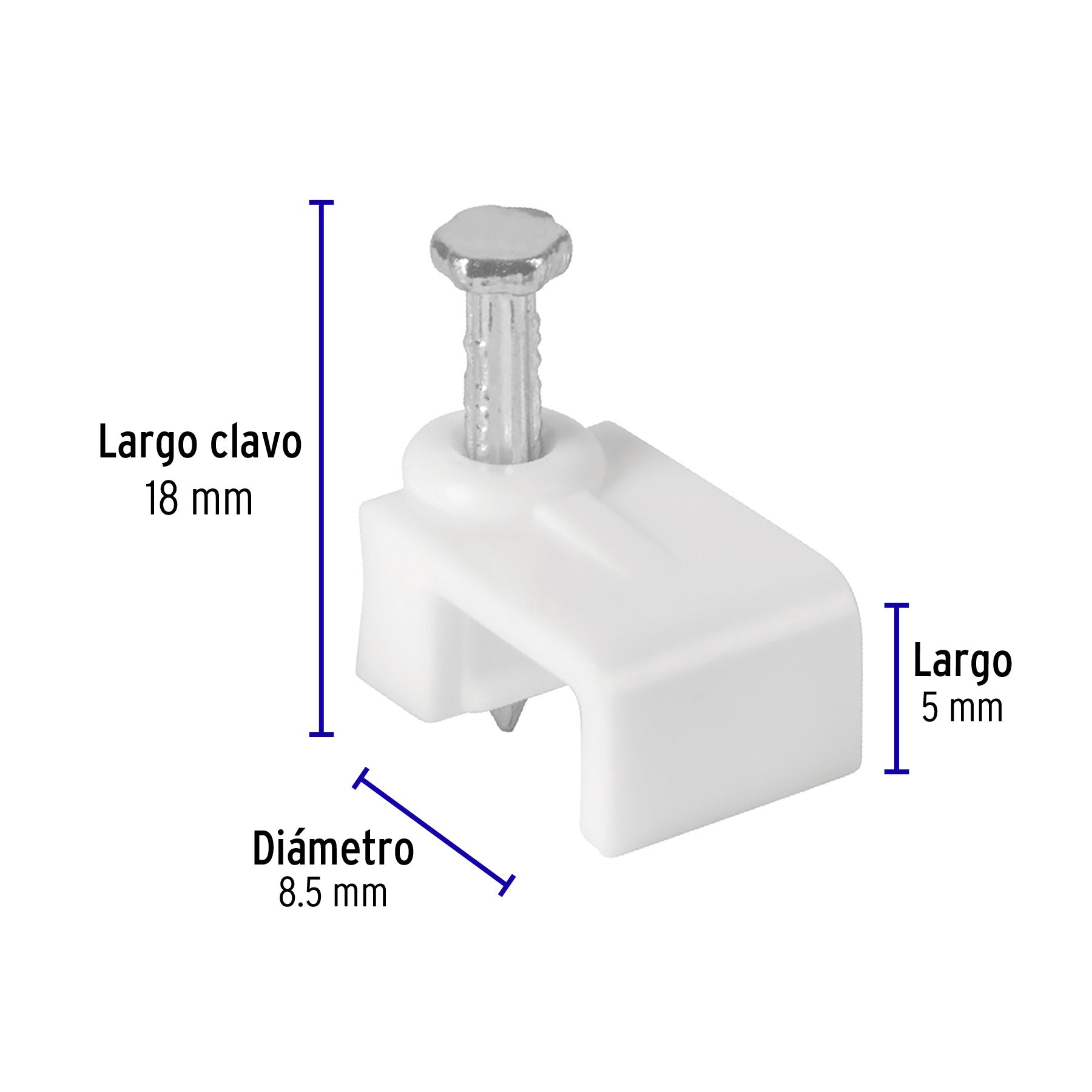 Grapa para Cable Plano Blanca de 5 mm Volteck Bolsa con 20 Piezas