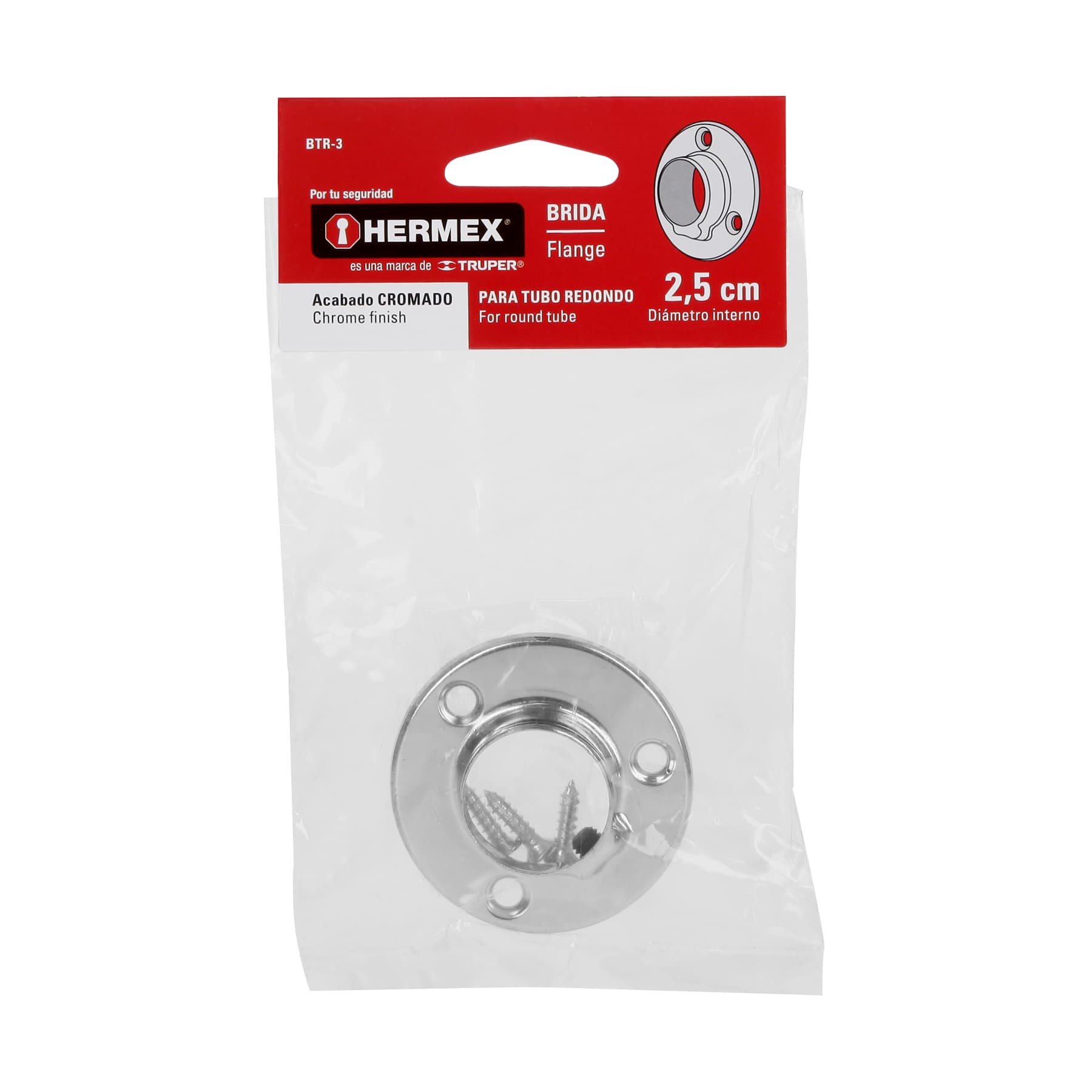 Brida Cromada para Tubo Redondo de 1" (25 mm) Hermex
