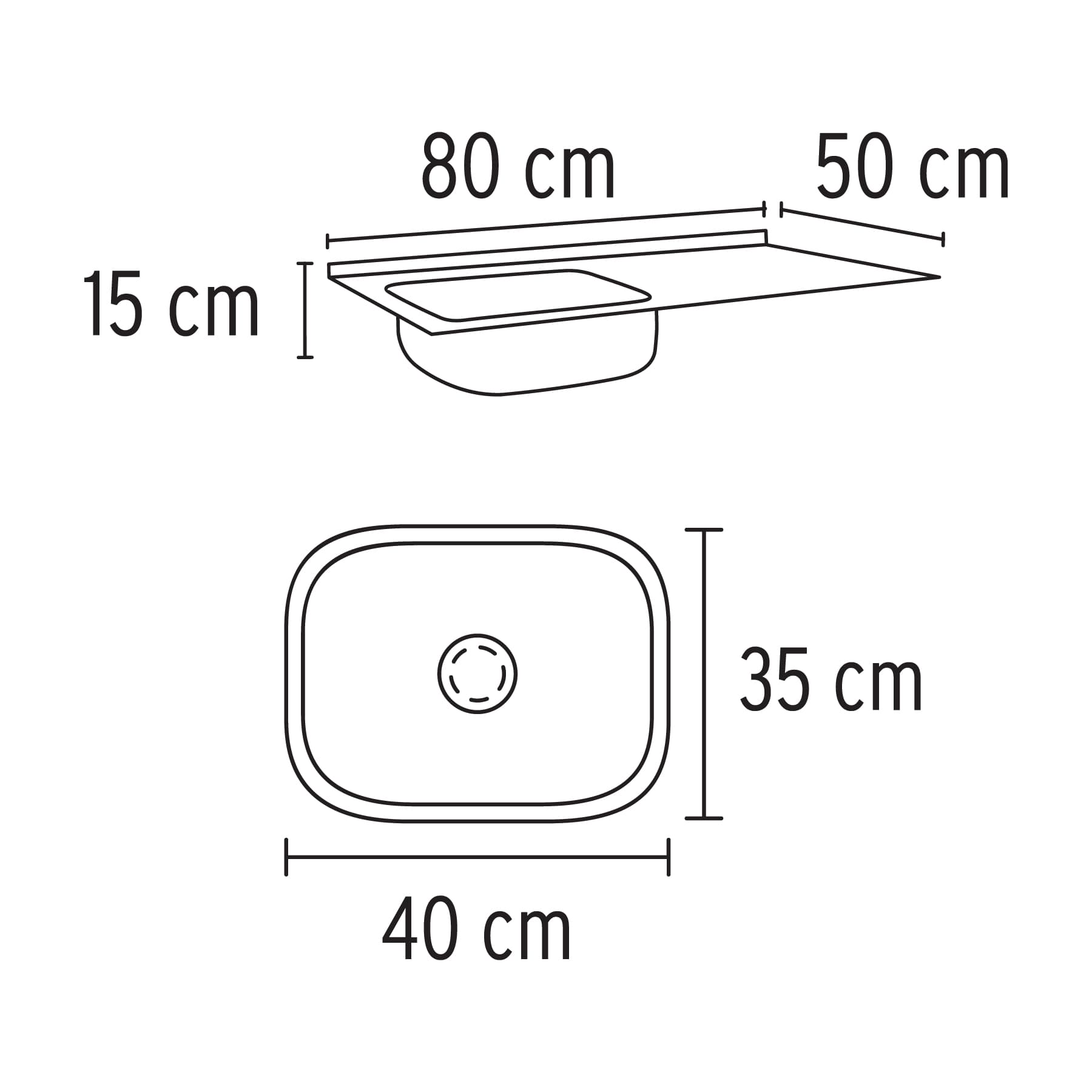Tarja Sobreponer 80 x 50 cm Acero Inox 304 Foset Tina Izquierda