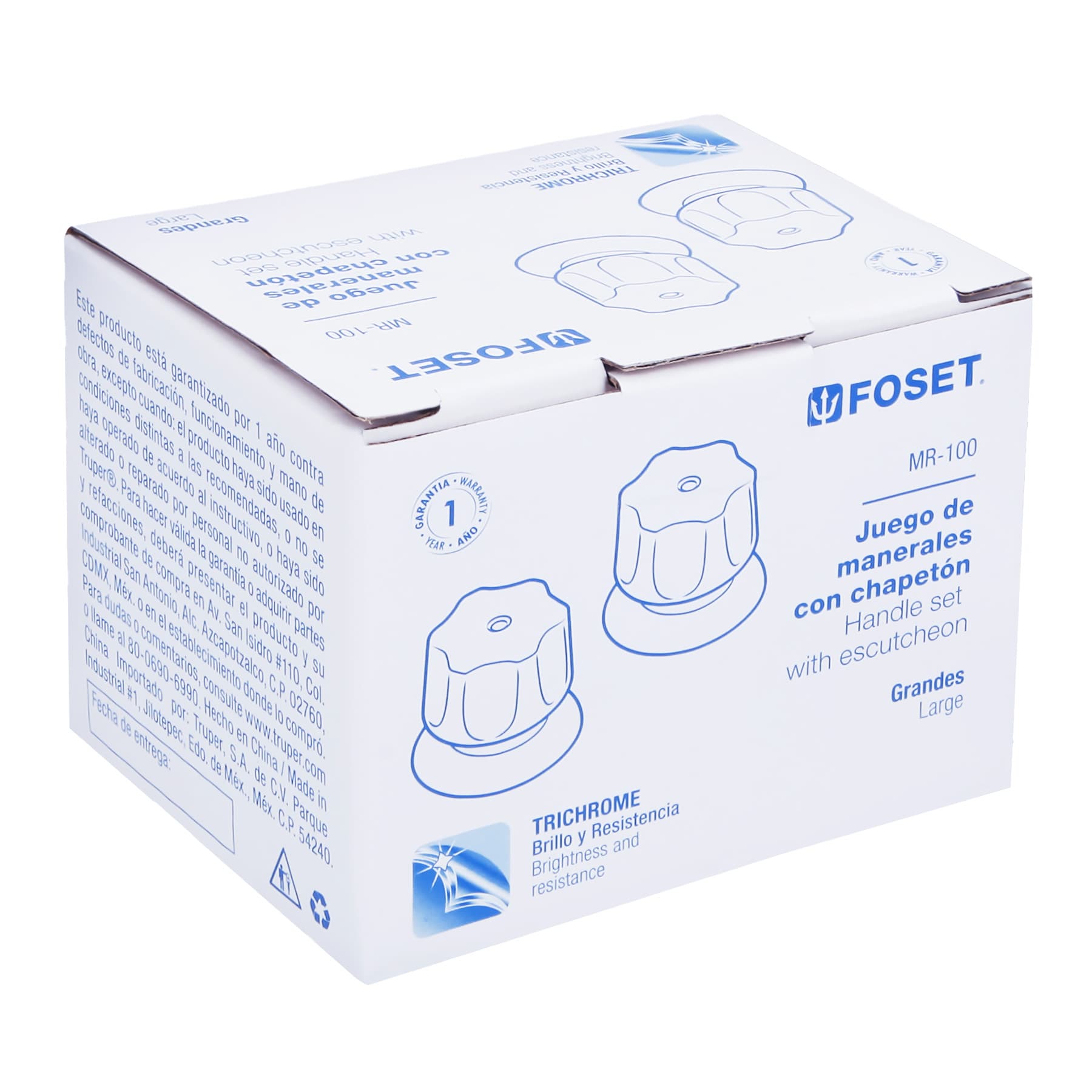 Juego de 2 Manerales Queen Grande con Chapeton Foset Basic Cromo