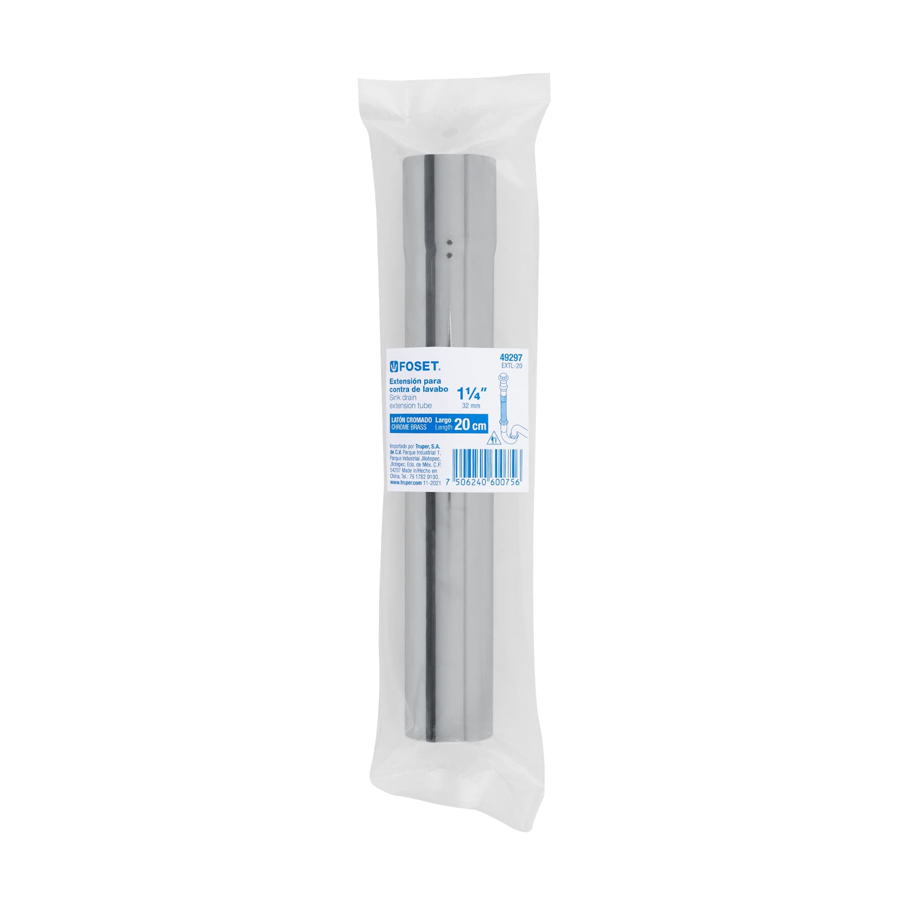 Extension de Laton Cromado para Cespol de Lavabo 20 cm Foset