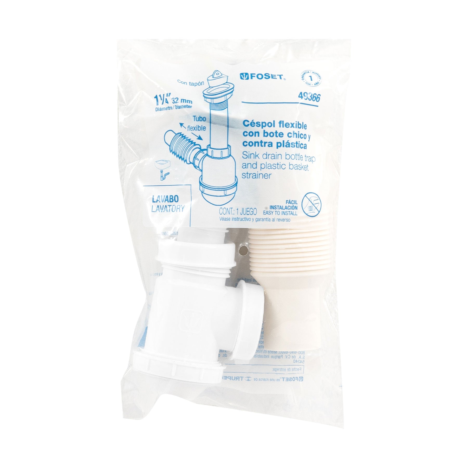 Cespol para Lavabo Flexible de Bote de Polipropileno 1"1/4 Foset