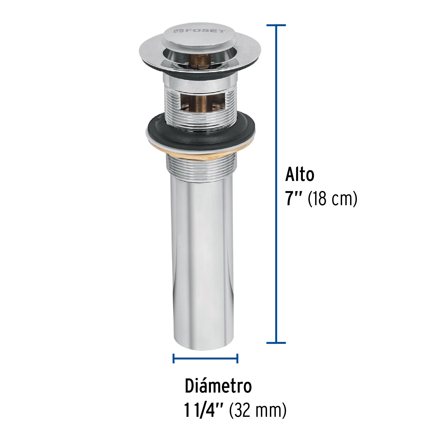 Contra para Lavabo Sistema Push Acabado Cromo Con Rebosadero Foset
