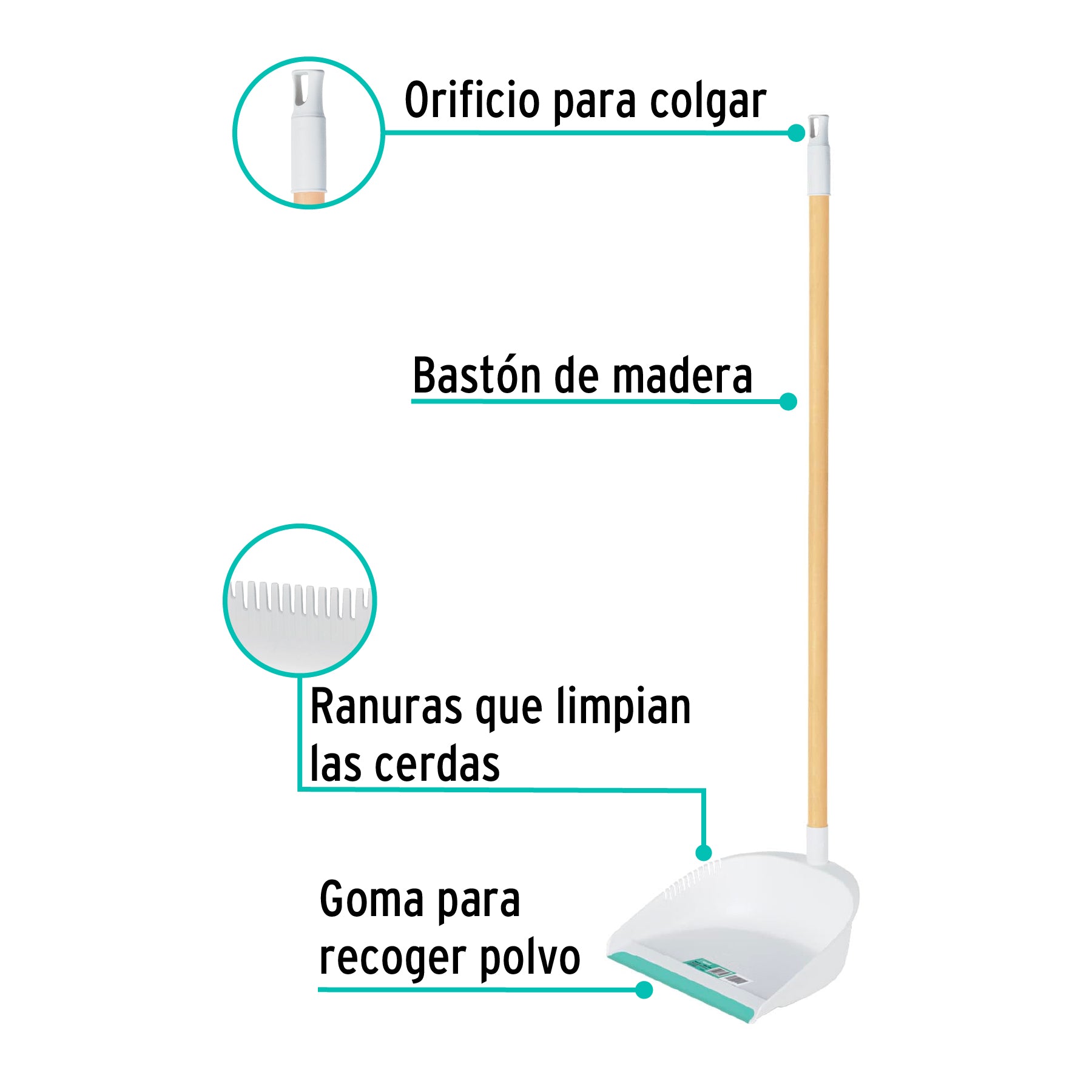 Recogedor de Plastico con Baston de Madera Klintek