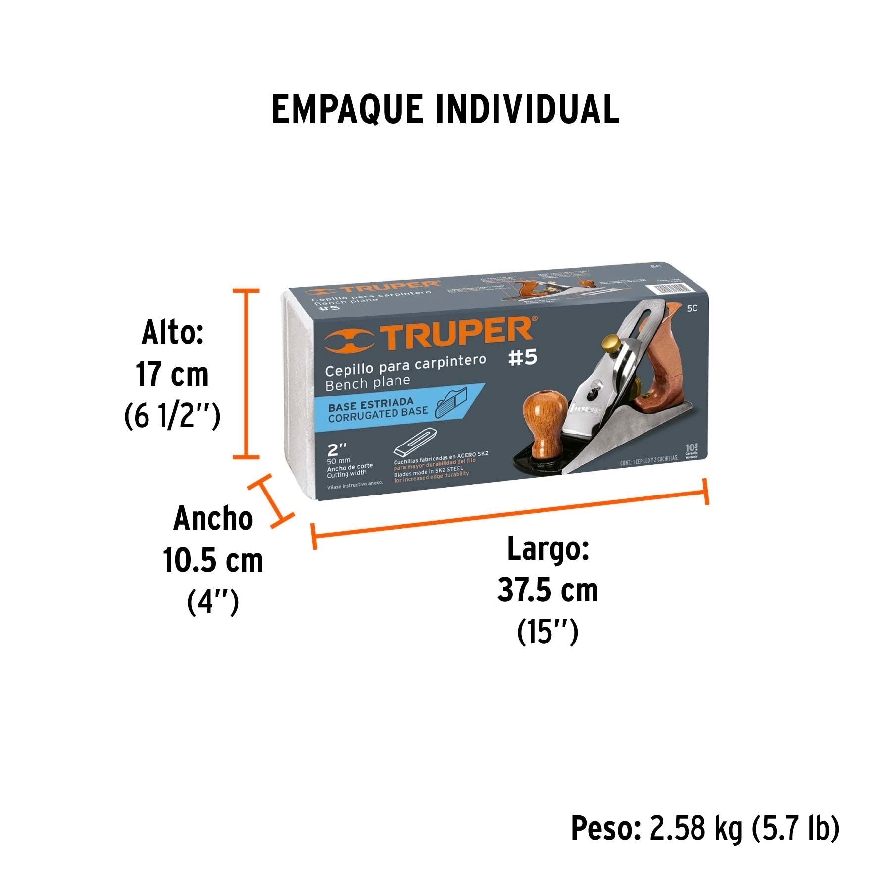 Cepillo para Carpintero Base Estriada Truper # 5