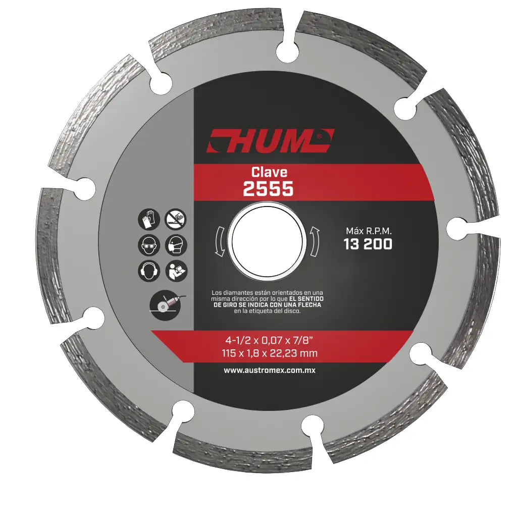 Disco de Diamante 4"1/2 Rin Segmentado HUM Austromex