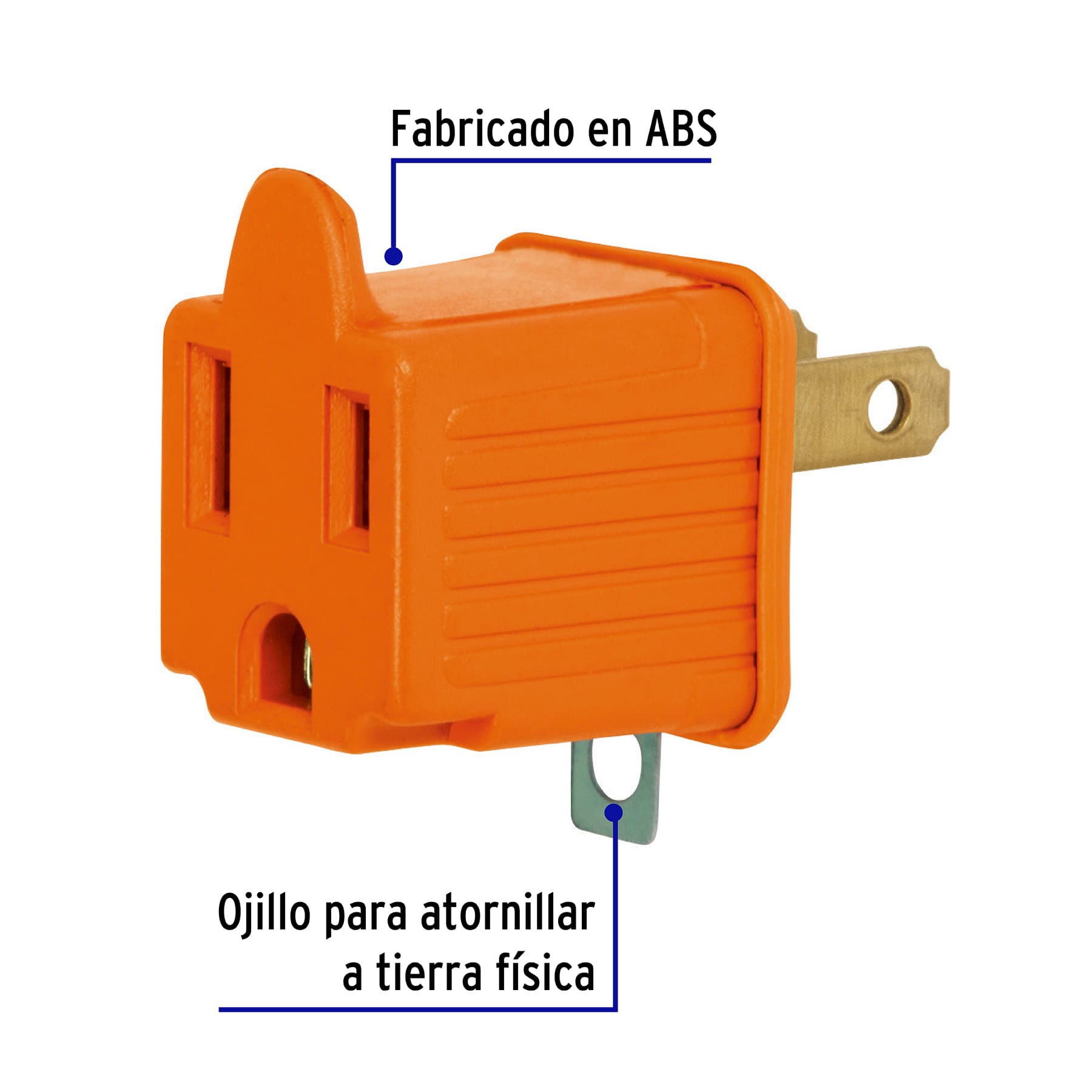Clavija Convertidora 3 a 2 Naranja Volteck