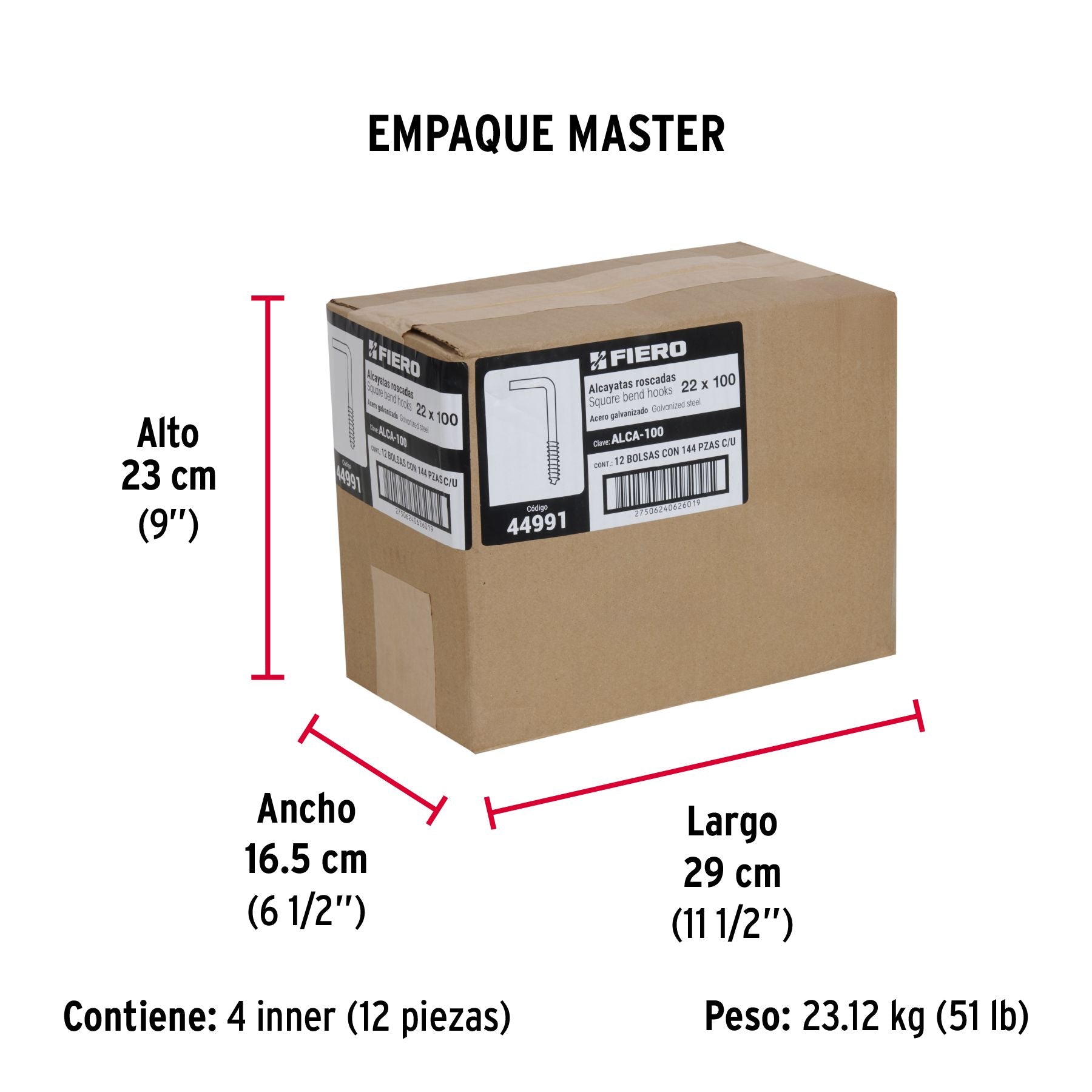 Alcayata Roscada 22 X 100 Fiero Bolsa 144 Piezas