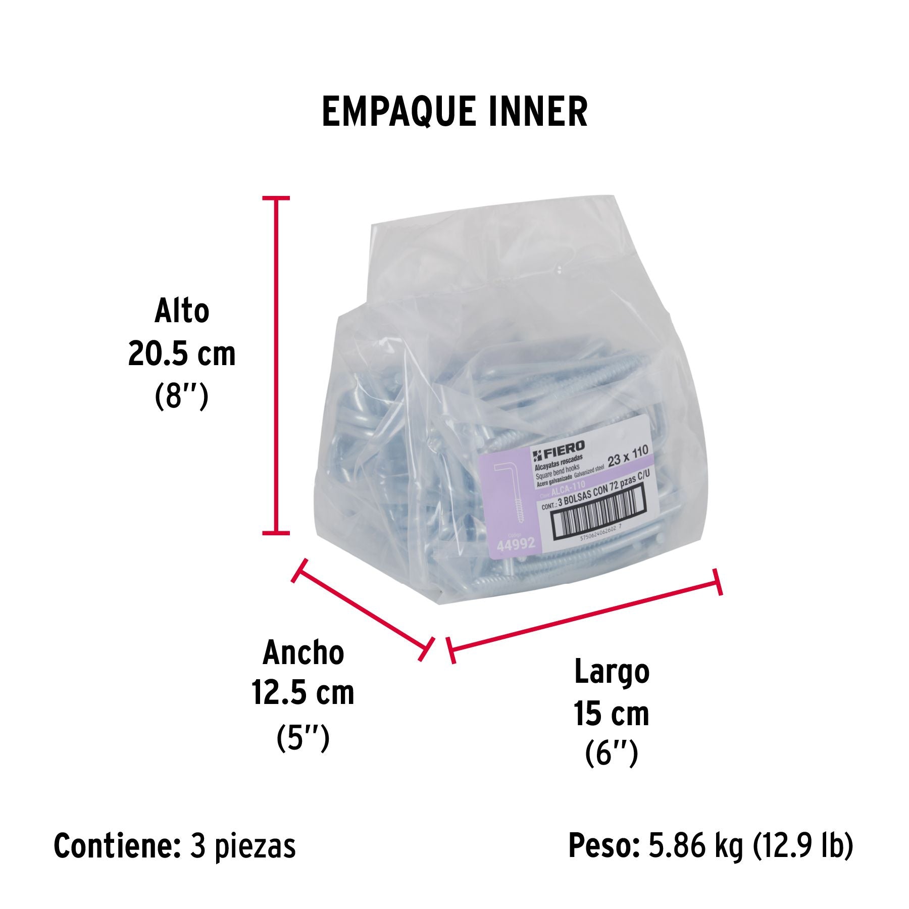 Alcayata Roscada 23 X 110 Fiero Bolsa 72 Piezas