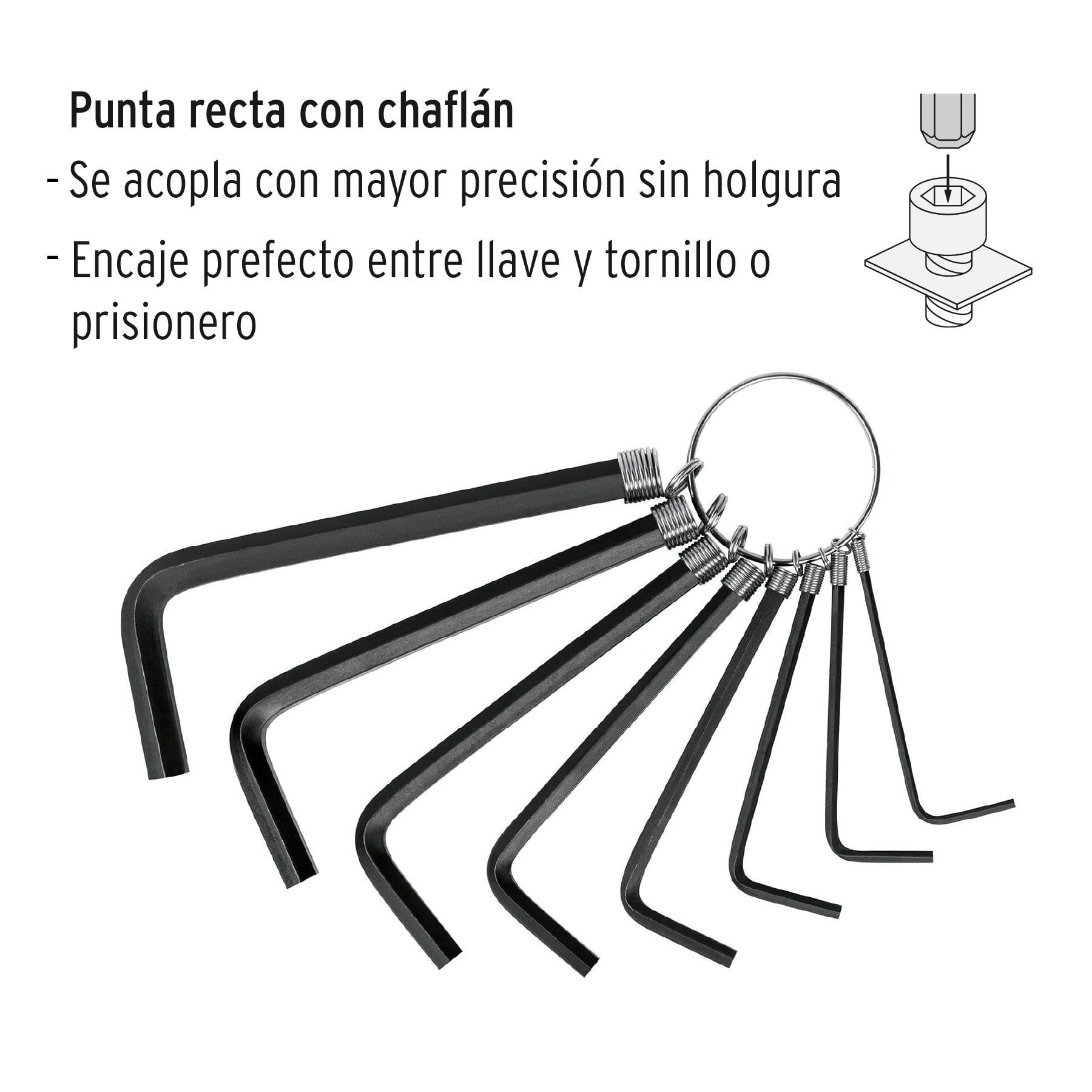 Juego de 8 Llaves Allen Tipo Llavero Pretul MM