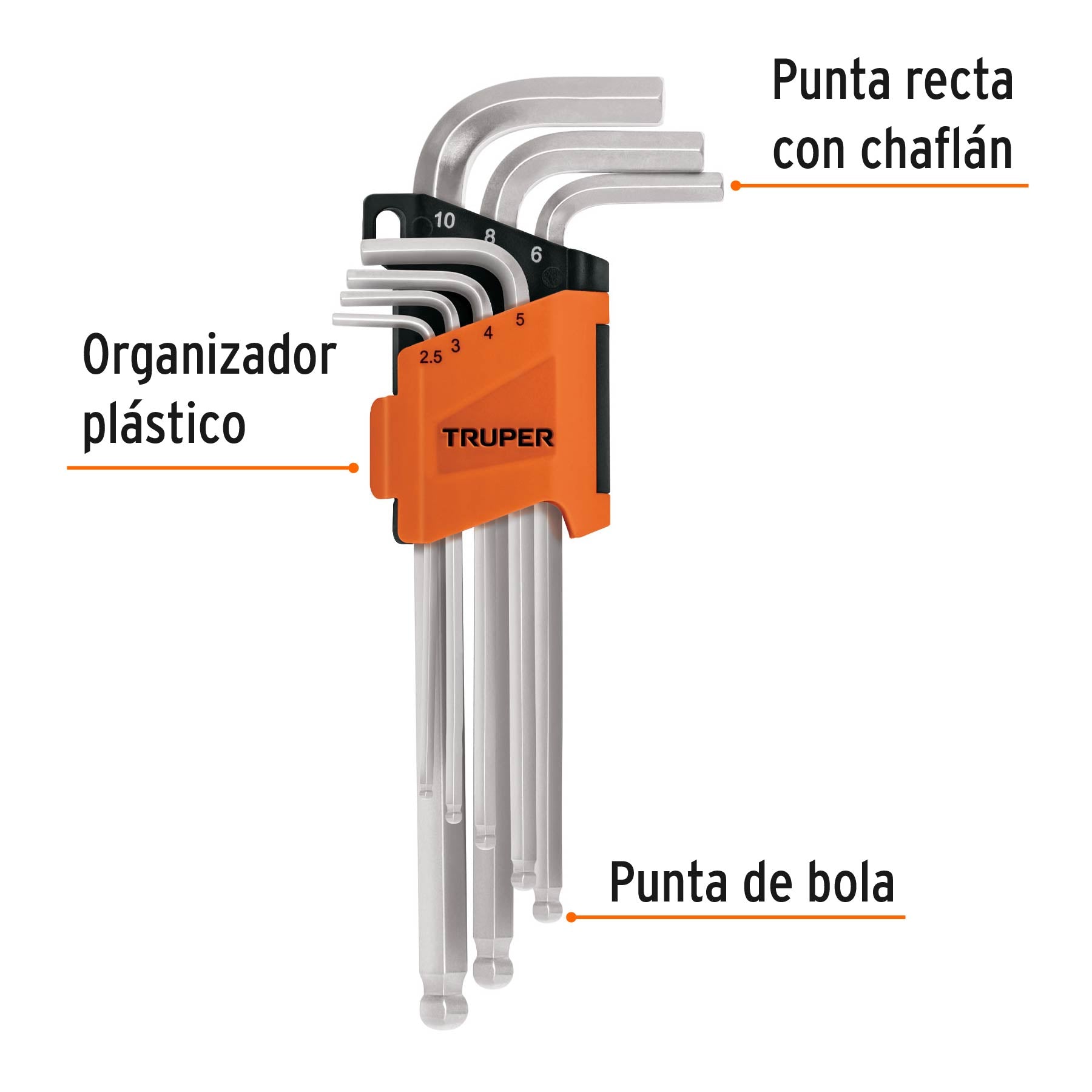 Juego de 7 Llaves Allen Largas Punta de Bola MM Truper