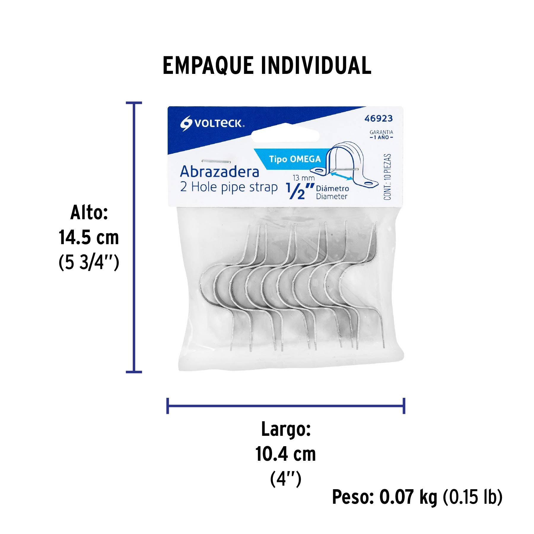Abrazadera Omega 1/2" (13 mm) Volteck Bolsa con 10 Piezas