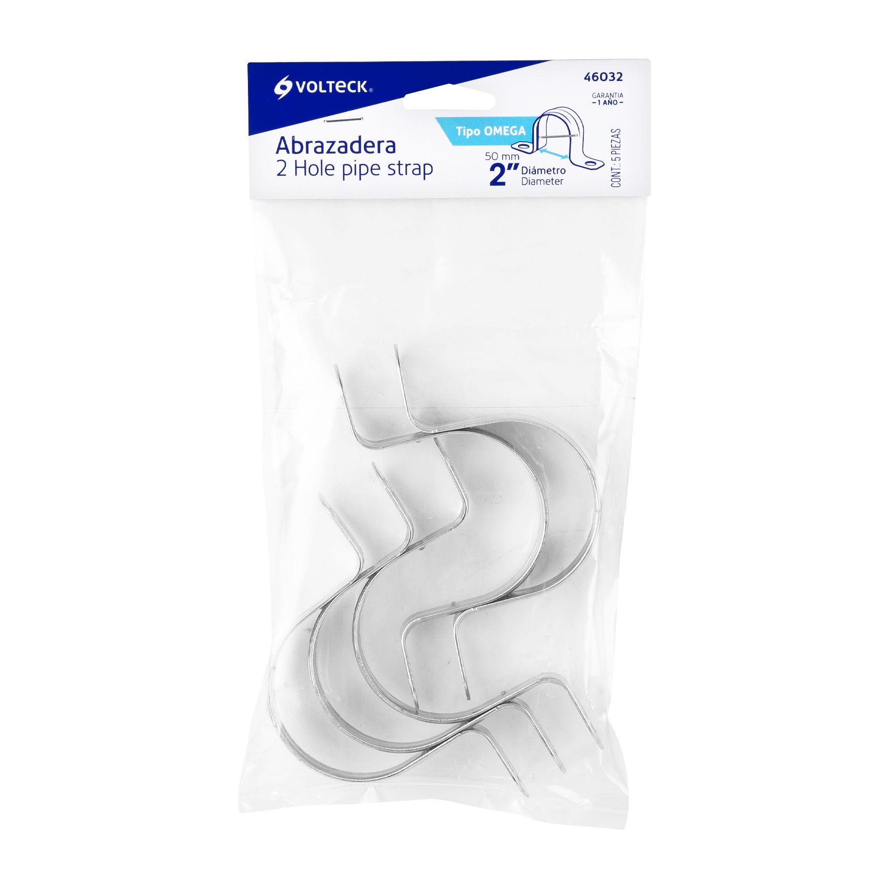 Abrazadera Omega 2" (50 mm) Volteck Bolsa con 5 Piezas