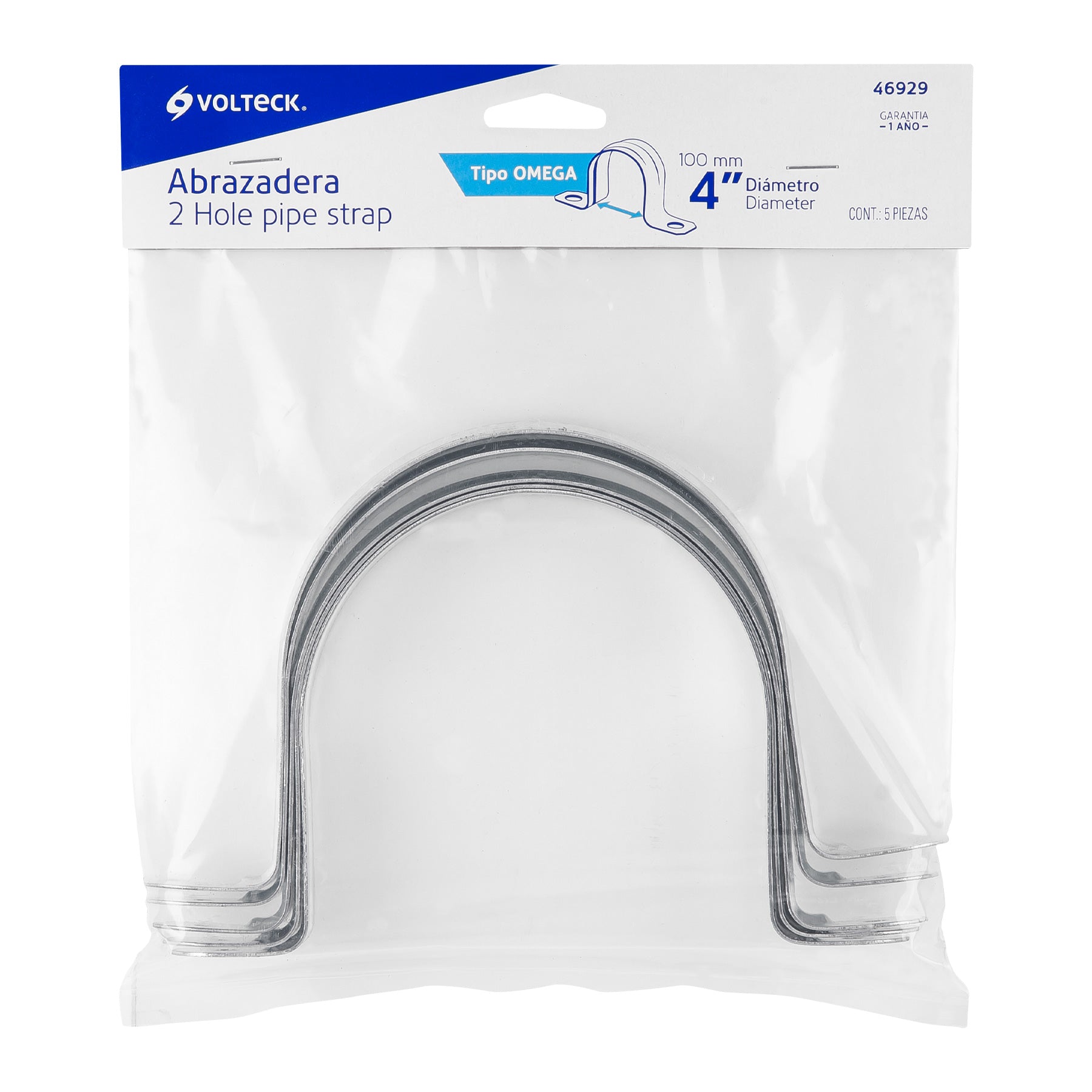 Abrazadera Omega 4" (100 mm) Volteck Bolsa con 5 Piezas