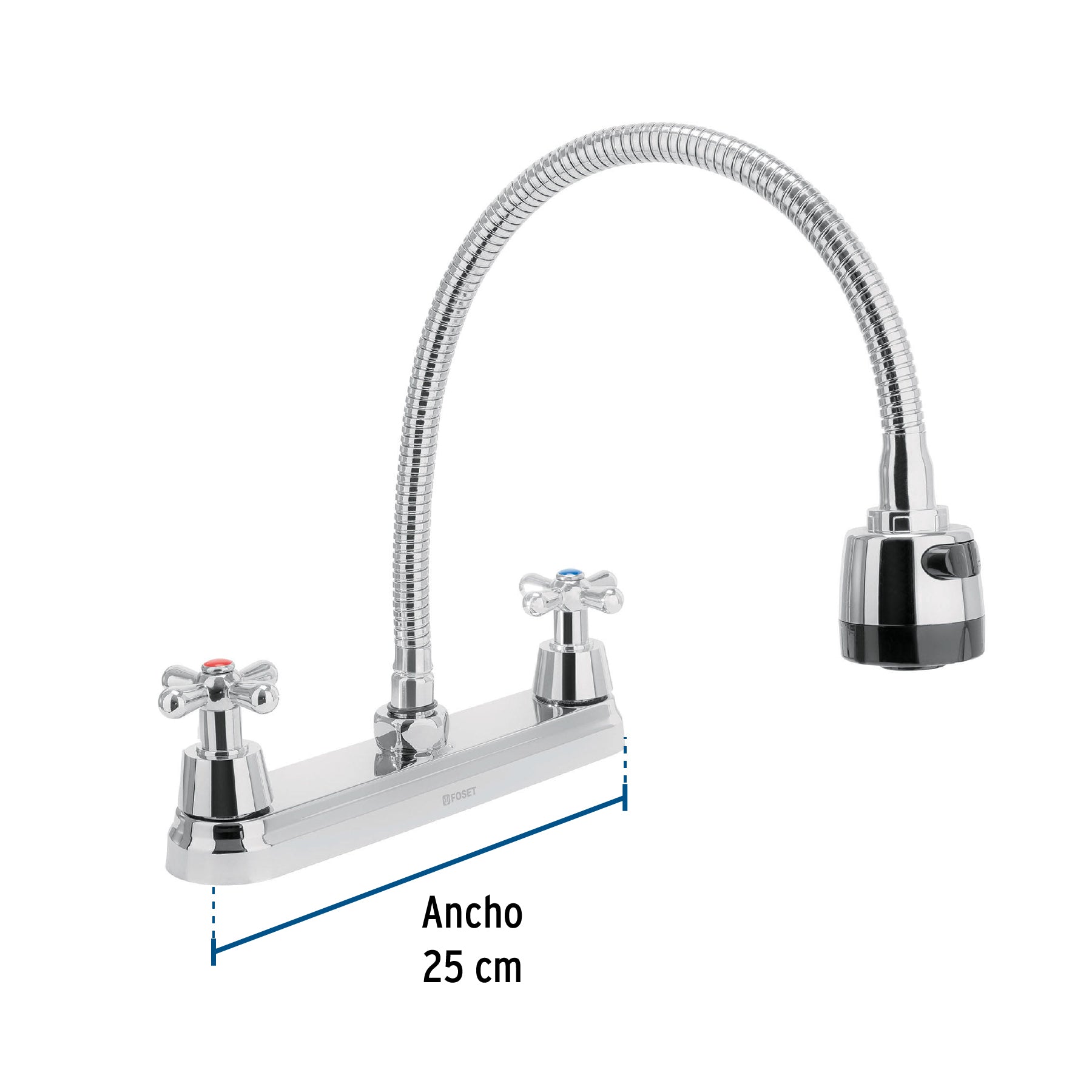 Mezcladora para Fregadero 8" Cuello Flexible Manerales Cruceta Foset Aqua